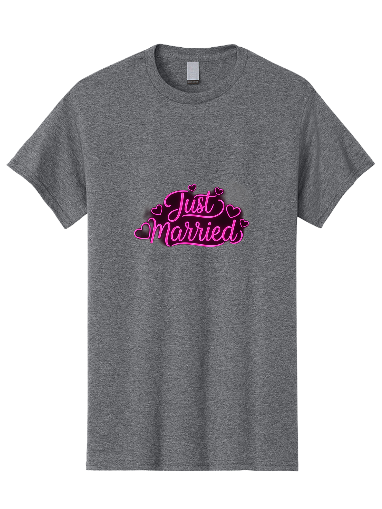 Just-Married Men'S Graphic Tee, 100% Cotton, Comfortable Casual Summer Wear, Machine Washable, Neon Pink Just Married Sign, Cursive Script, Love Hearts, Wedding Decor, Romantic Ambiance, Newlyweds, Love Symbols Baa895