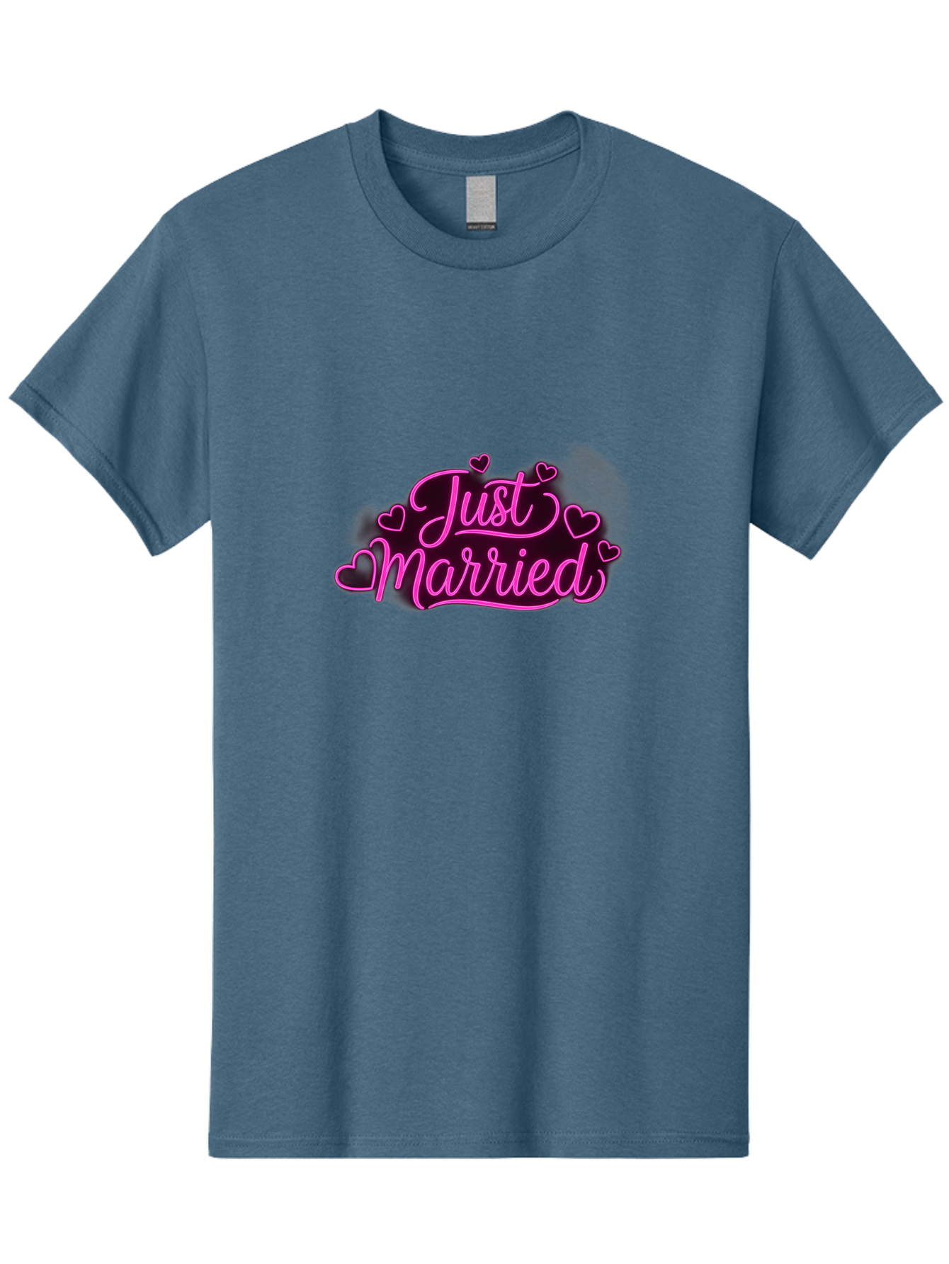 Just-Married Men'S Graphic Tee, 100% Cotton, Comfortable Casual Summer Wear, Machine Washable, Neon Pink Just Married Sign, Cursive Script, Love Hearts, Wedding Decor, Romantic Ambiance, Newlyweds, Love Symbols Baa895