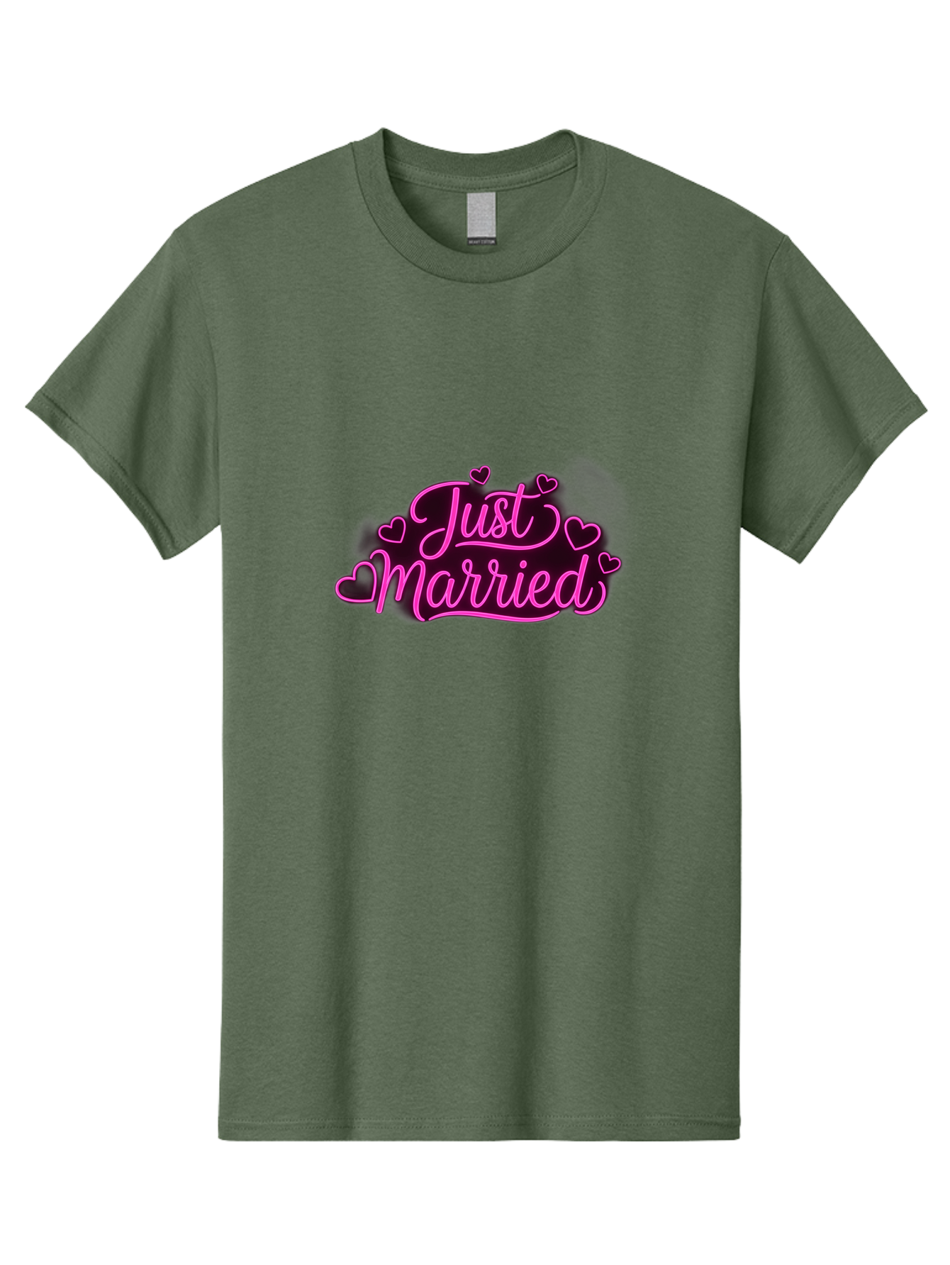 Just-Married Men'S Graphic Tee, 100% Cotton, Comfortable Casual Summer Wear, Machine Washable, Neon Pink Just Married Sign, Cursive Script, Love Hearts, Wedding Decor, Romantic Ambiance, Newlyweds, Love Symbols Baa895