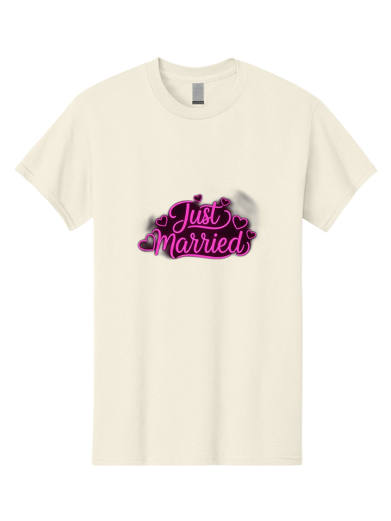 Just-Married Men'S Graphic Tee, 100% Cotton, Comfortable Casual Summer Wear, Machine Washable, Neon Pink Just Married Sign, Cursive Script, Love Hearts, Wedding Decor, Romantic Ambiance, Newlyweds, Love Symbols Baa895
