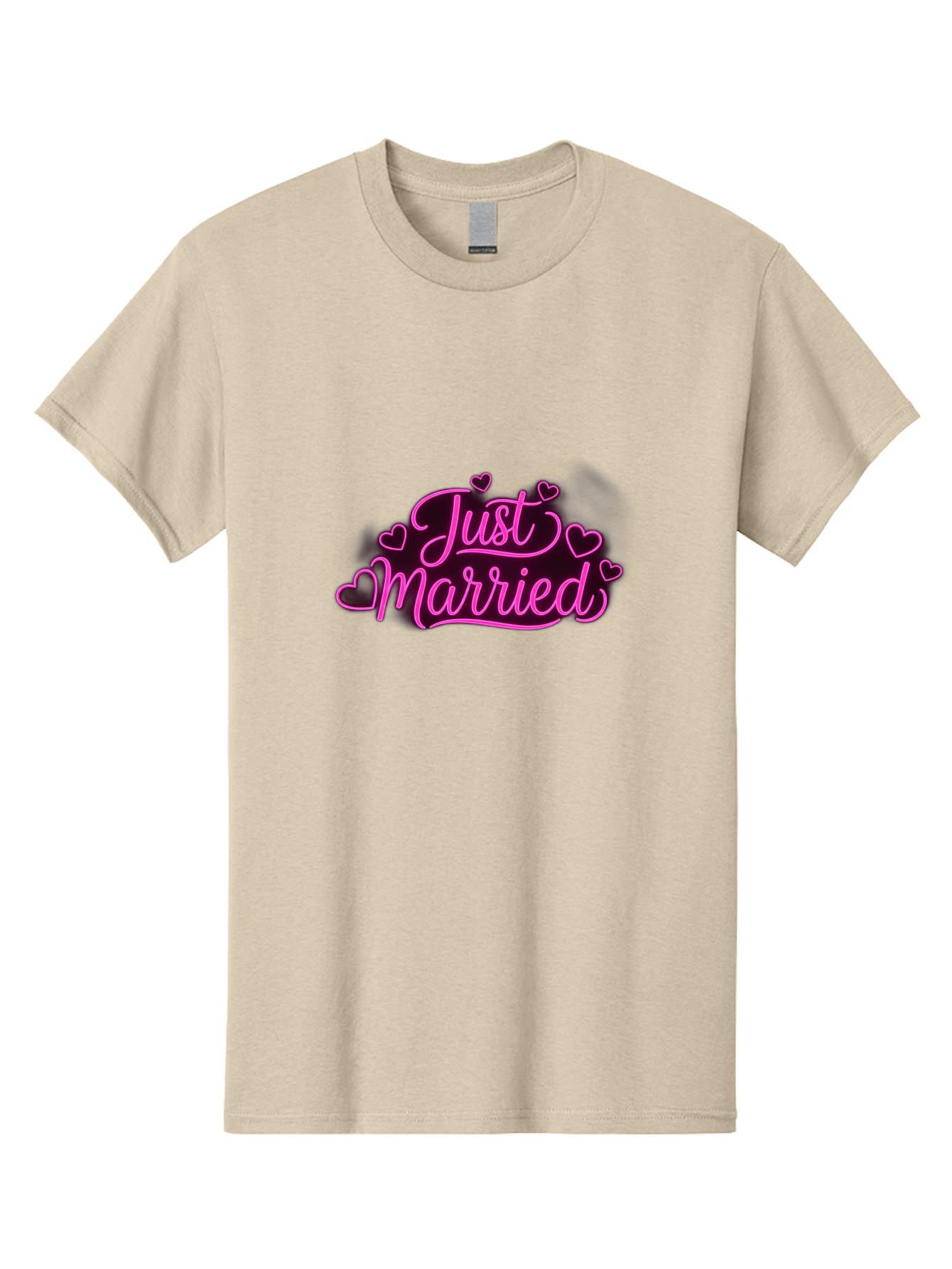 Just-Married Men'S Graphic Tee, 100% Cotton, Comfortable Casual Summer Wear, Machine Washable, Neon Pink Just Married Sign, Cursive Script, Love Hearts, Wedding Decor, Romantic Ambiance, Newlyweds, Love Symbols Baa895