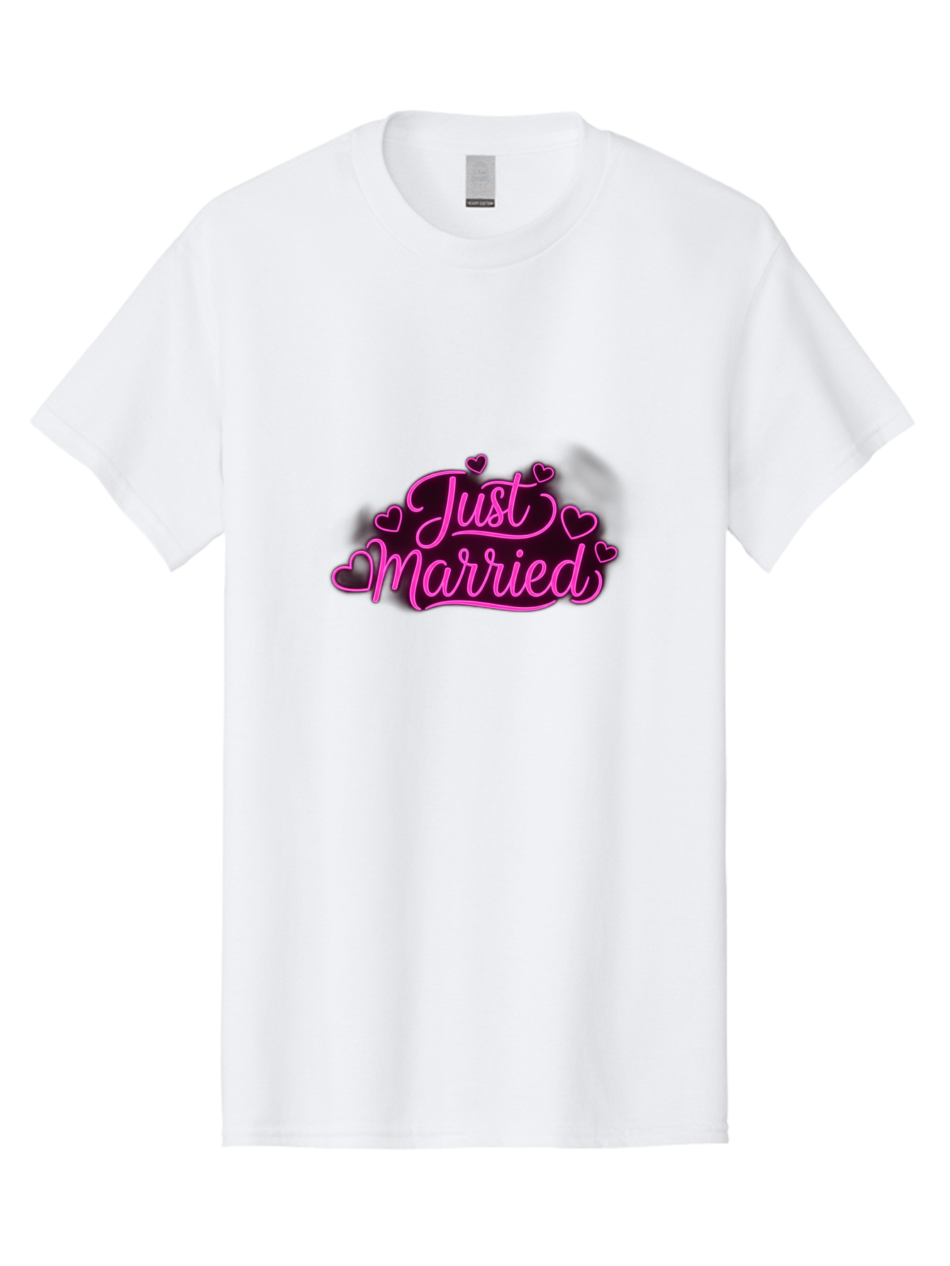 Just-Married Men'S Graphic Tee, 100% Cotton, Comfortable Casual Summer Wear, Machine Washable, Neon Pink Just Married Sign, Cursive Script, Love Hearts, Wedding Decor, Romantic Ambiance, Newlyweds, Love Symbols Baa895