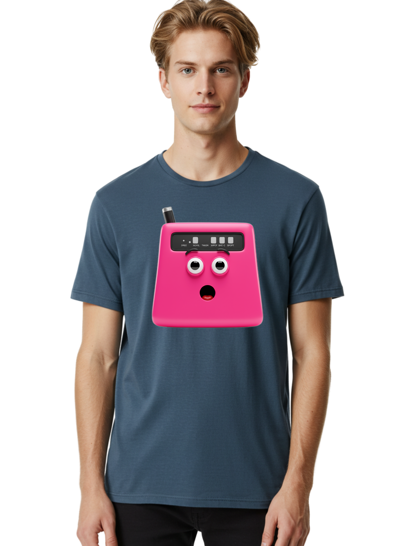 Kandou-Robot Men'S Graphic Tee, 100% Cotton, Comfortable Casual Summer Wear, Machine Washable, Pink Robot, Cute Face, Control Panel, Futuristic, Robotic Eyes, Tech Gadget, Innovative Design, Robotics, Electronic Device, Modern Technology Baa896
