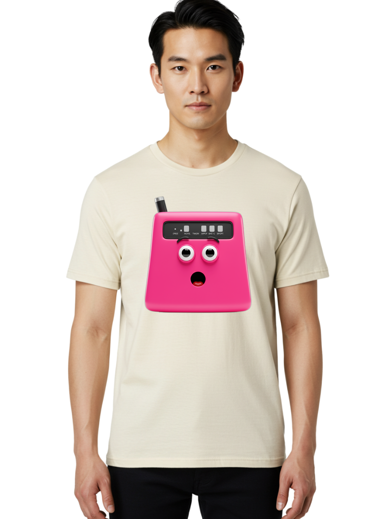 Kandou-Robot Men'S Graphic Tee, 100% Cotton, Comfortable Casual Summer Wear, Machine Washable, Pink Robot, Cute Face, Control Panel, Futuristic, Robotic Eyes, Tech Gadget, Innovative Design, Robotics, Electronic Device, Modern Technology Baa896