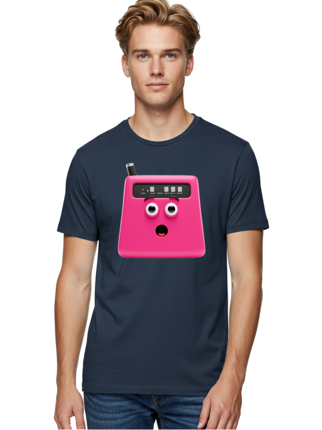 Kandou-Robot Men'S Graphic Tee, 100% Cotton, Comfortable Casual Summer Wear, Machine Washable, Pink Robot, Cute Face, Control Panel, Futuristic, Robotic Eyes, Tech Gadget, Innovative Design, Robotics, Electronic Device, Modern Technology Baa896