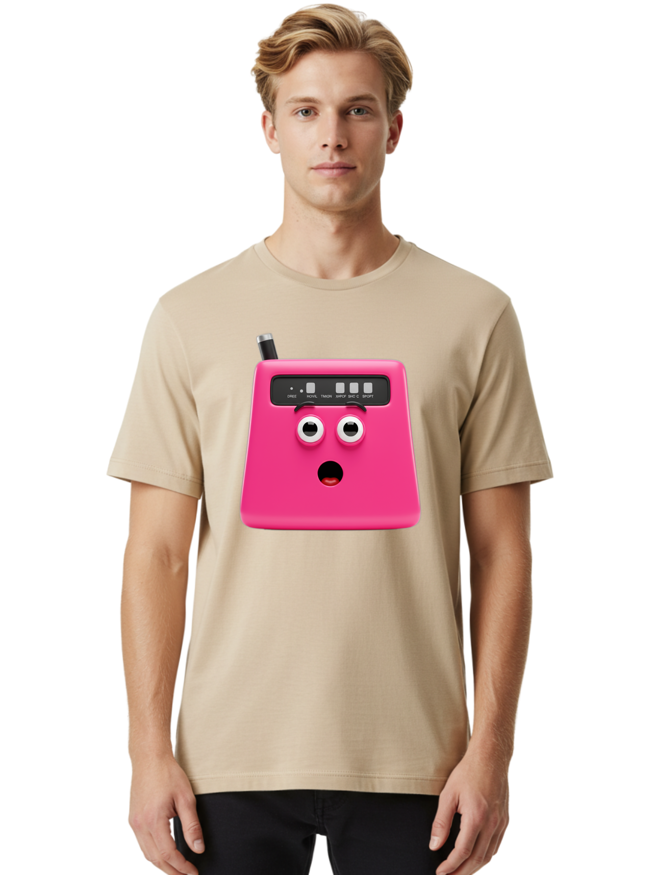 Kandou-Robot Men'S Graphic Tee, 100% Cotton, Comfortable Casual Summer Wear, Machine Washable, Pink Robot, Cute Face, Control Panel, Futuristic, Robotic Eyes, Tech Gadget, Innovative Design, Robotics, Electronic Device, Modern Technology Baa896