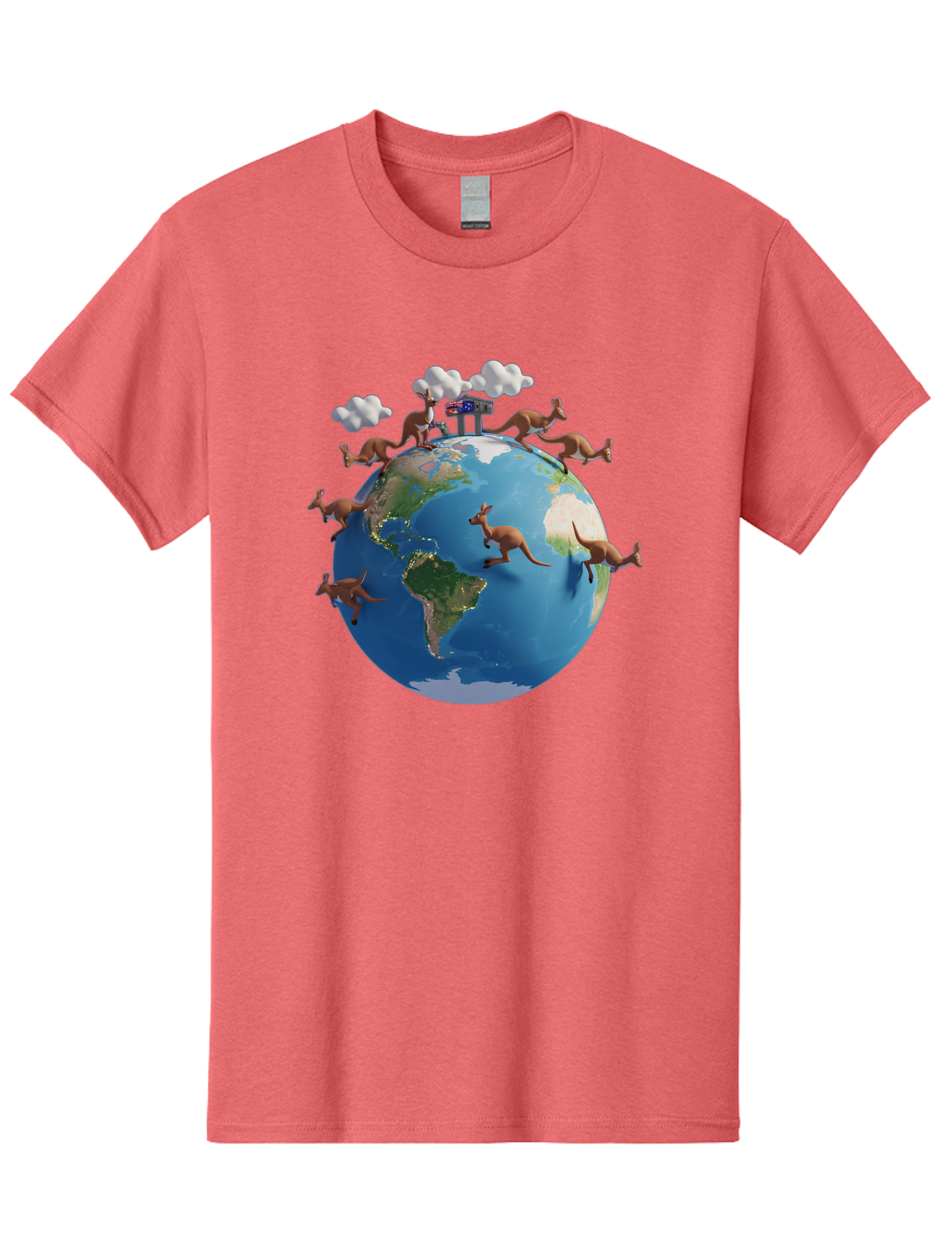 Kangaroos-On-Globe Men'S Graphic Tee, 100% Cotton, Comfortable Casual Summer Wear, Machine Washable, Kangaroos Jumping Around The World, Earth From Space, Global Unity, Playful Wildlife, Marsupials, International Friendship, Africa, Baa897