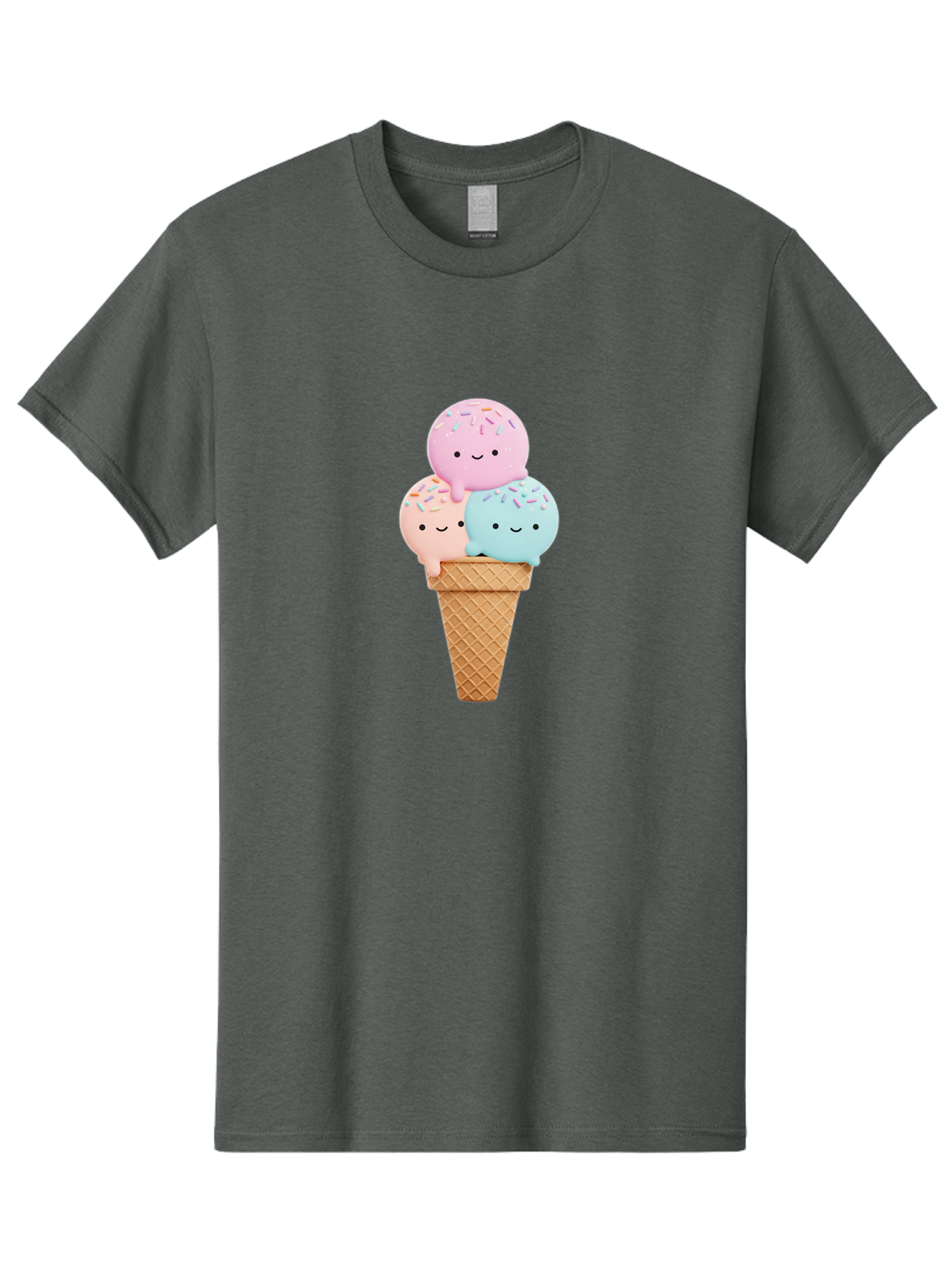 Kawaii-Ice-Cream Men'S Graphic Tee, 100% Cotton, Comfortable Casual Summer Wear, Machine Washable, Ice Cream Cone, Colorful Ice Cream, Cute Cartoon Characters, Pastel Colors, Sprinkles, Smiling Faces, Sweet Treats, Summertime Fun, Baa898