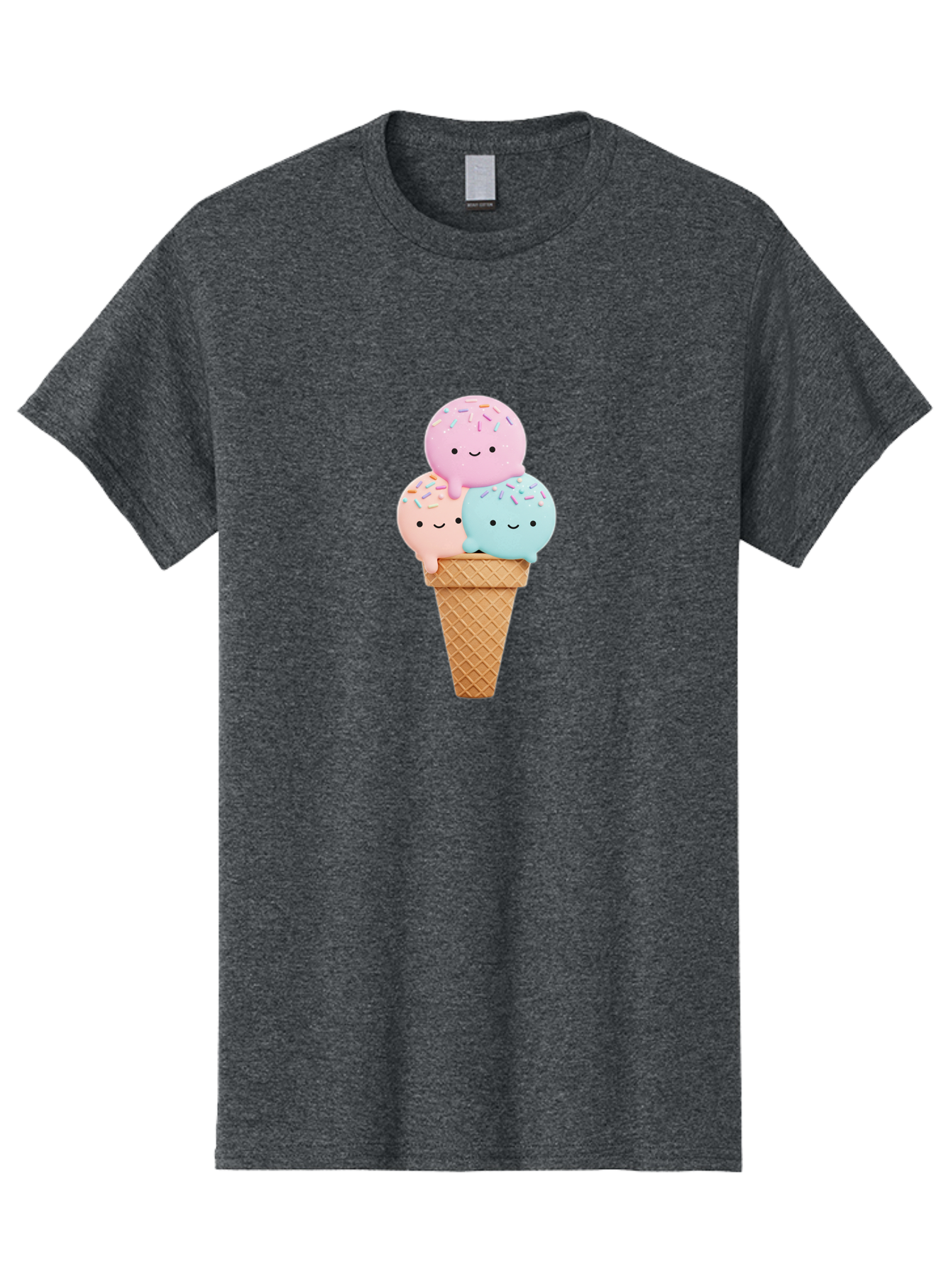 Kawaii-Ice-Cream Men'S Graphic Tee, 100% Cotton, Comfortable Casual Summer Wear, Machine Washable, Ice Cream Cone, Colorful Ice Cream, Cute Cartoon Characters, Pastel Colors, Sprinkles, Smiling Faces, Sweet Treats, Summertime Fun, Baa898