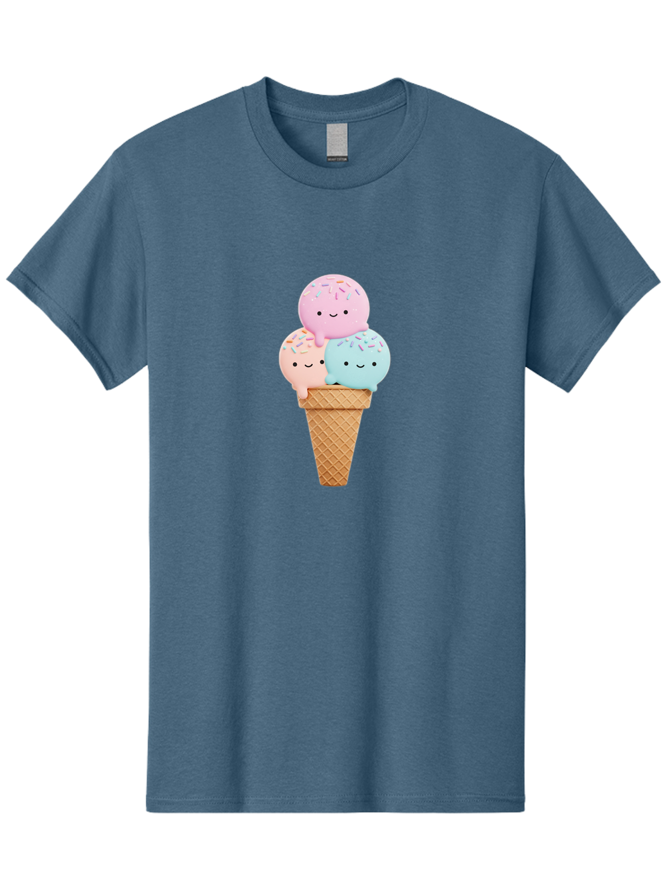 Kawaii-Ice-Cream Men'S Graphic Tee, 100% Cotton, Comfortable Casual Summer Wear, Machine Washable, Ice Cream Cone, Colorful Ice Cream, Cute Cartoon Characters, Pastel Colors, Sprinkles, Smiling Faces, Sweet Treats, Summertime Fun, Baa898
