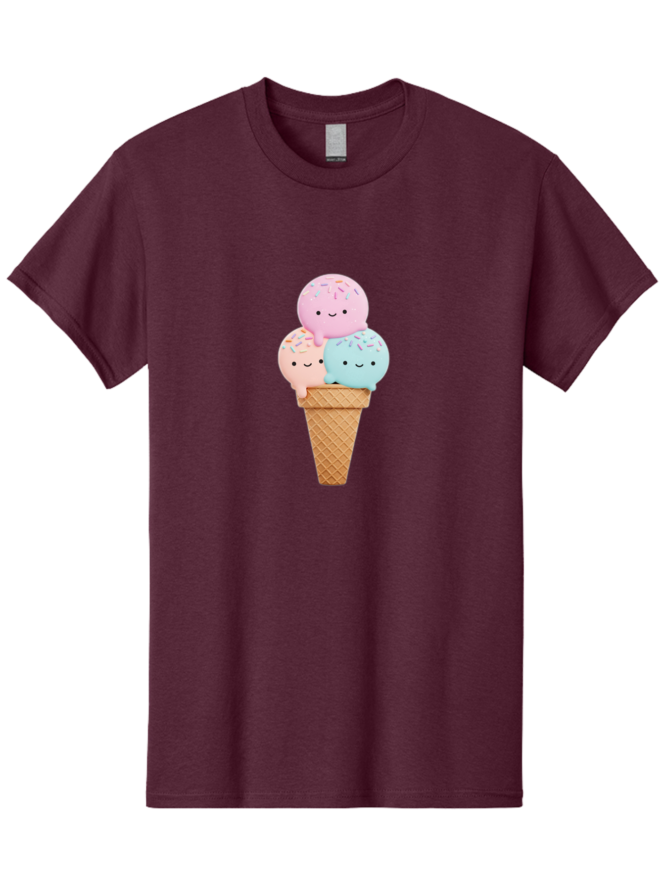 Kawaii-Ice-Cream Men'S Graphic Tee, 100% Cotton, Comfortable Casual Summer Wear, Machine Washable, Ice Cream Cone, Colorful Ice Cream, Cute Cartoon Characters, Pastel Colors, Sprinkles, Smiling Faces, Sweet Treats, Summertime Fun, Baa898