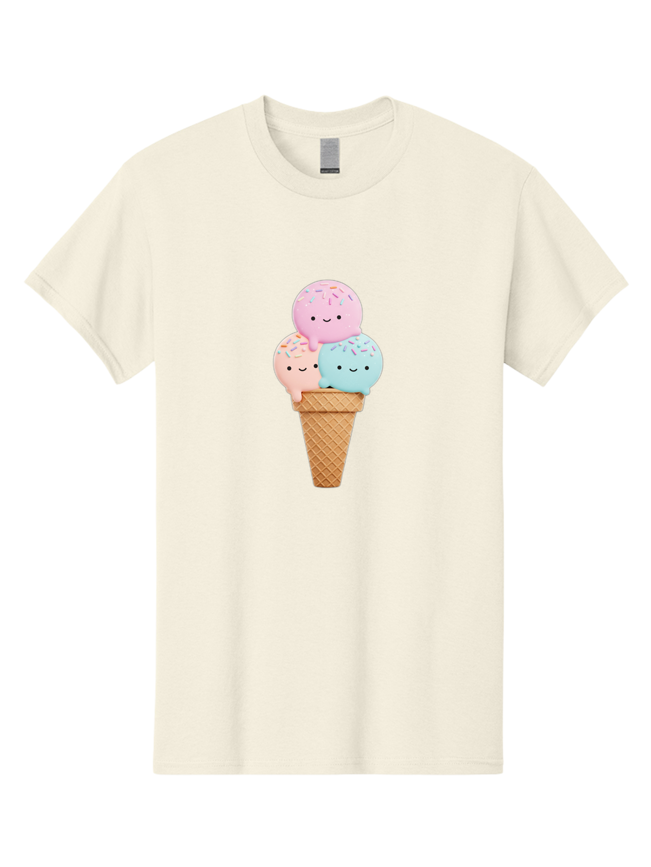 Kawaii-Ice-Cream Men'S Graphic Tee, 100% Cotton, Comfortable Casual Summer Wear, Machine Washable, Ice Cream Cone, Colorful Ice Cream, Cute Cartoon Characters, Pastel Colors, Sprinkles, Smiling Faces, Sweet Treats, Summertime Fun, Baa898