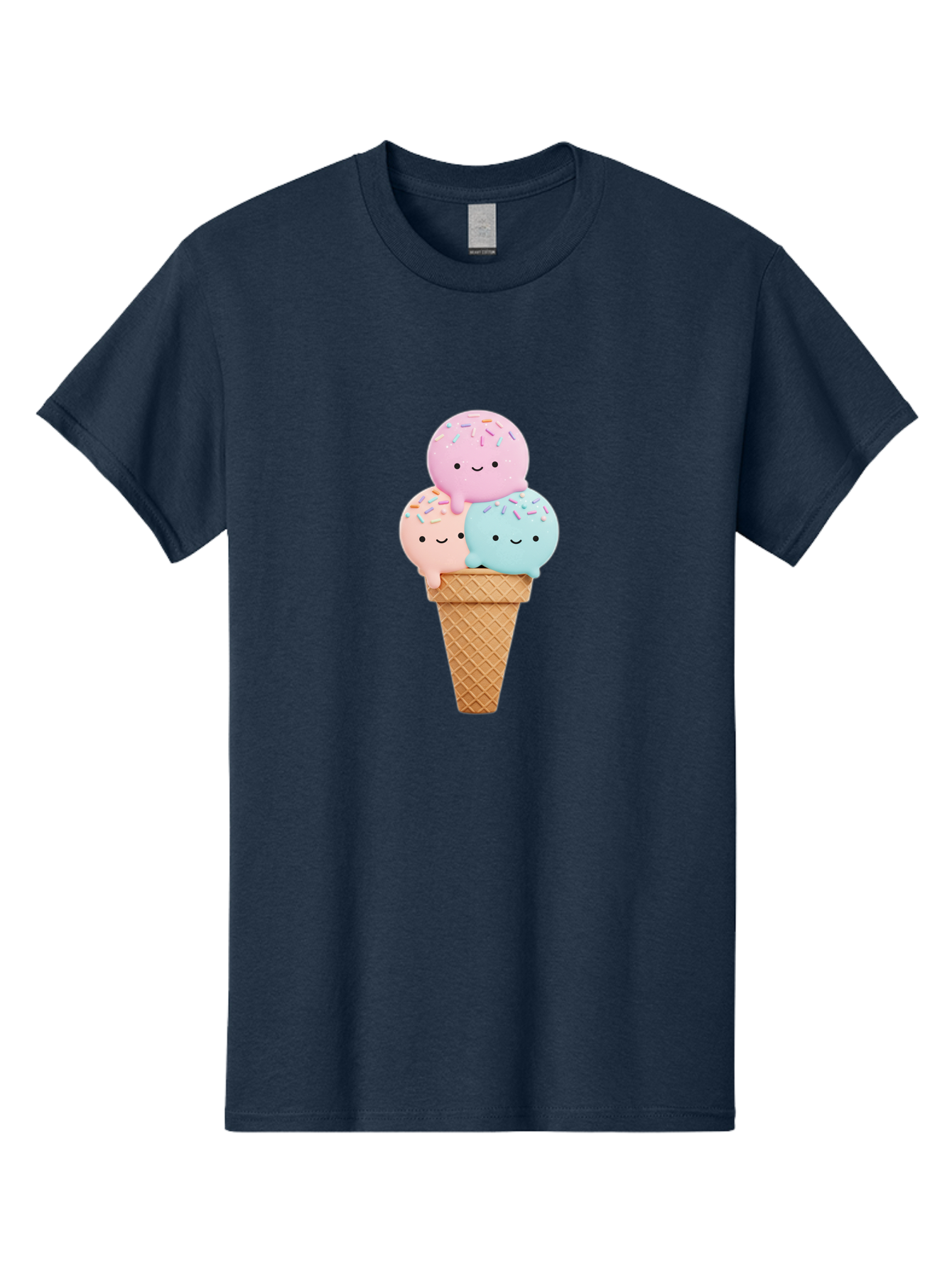 Kawaii-Ice-Cream Men'S Graphic Tee, 100% Cotton, Comfortable Casual Summer Wear, Machine Washable, Ice Cream Cone, Colorful Ice Cream, Cute Cartoon Characters, Pastel Colors, Sprinkles, Smiling Faces, Sweet Treats, Summertime Fun, Baa898