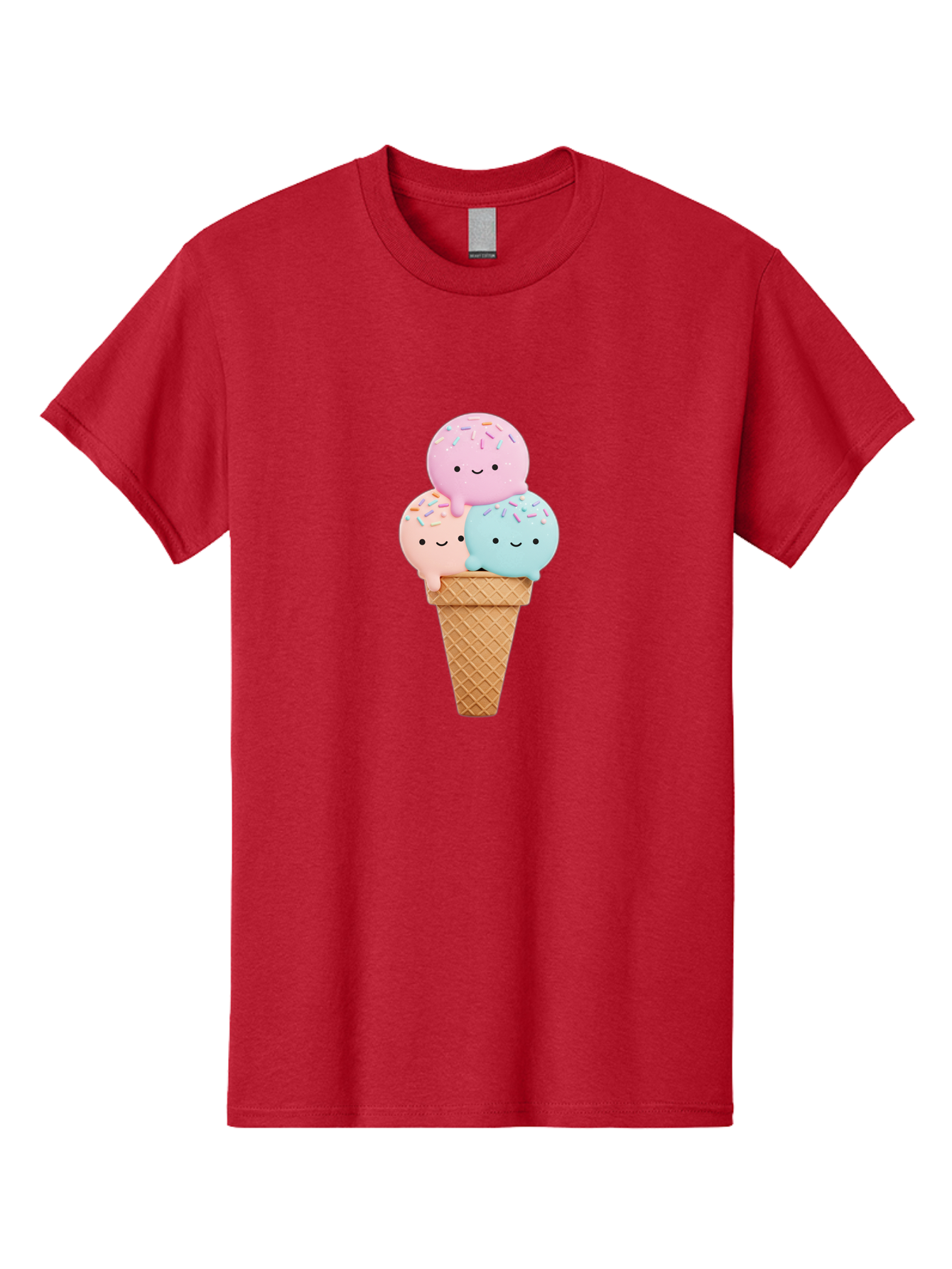 Kawaii-Ice-Cream Men'S Graphic Tee, 100% Cotton, Comfortable Casual Summer Wear, Machine Washable, Ice Cream Cone, Colorful Ice Cream, Cute Cartoon Characters, Pastel Colors, Sprinkles, Smiling Faces, Sweet Treats, Summertime Fun, Baa898