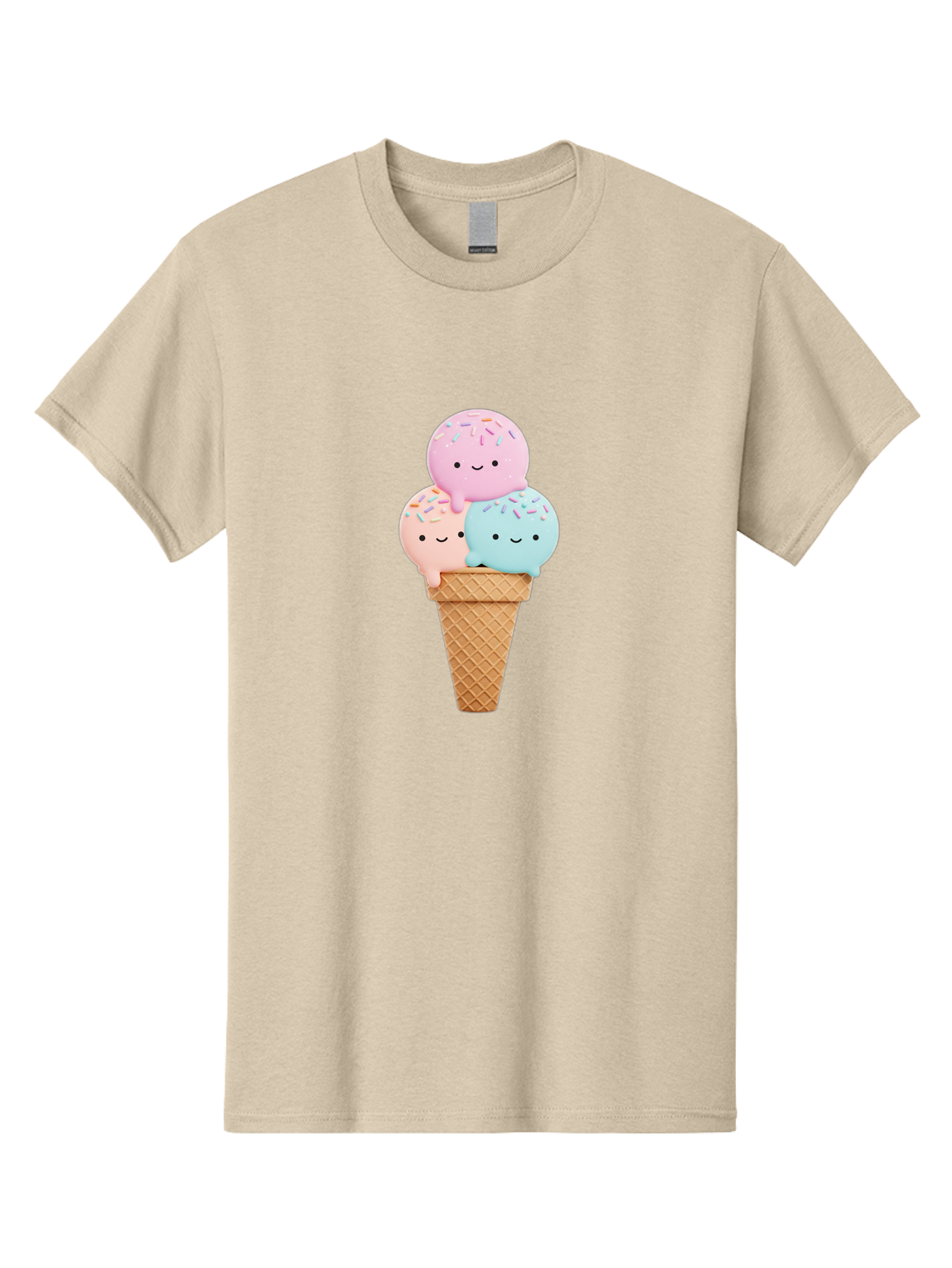 Kawaii-Ice-Cream Men'S Graphic Tee, 100% Cotton, Comfortable Casual Summer Wear, Machine Washable, Ice Cream Cone, Colorful Ice Cream, Cute Cartoon Characters, Pastel Colors, Sprinkles, Smiling Faces, Sweet Treats, Summertime Fun, Baa898