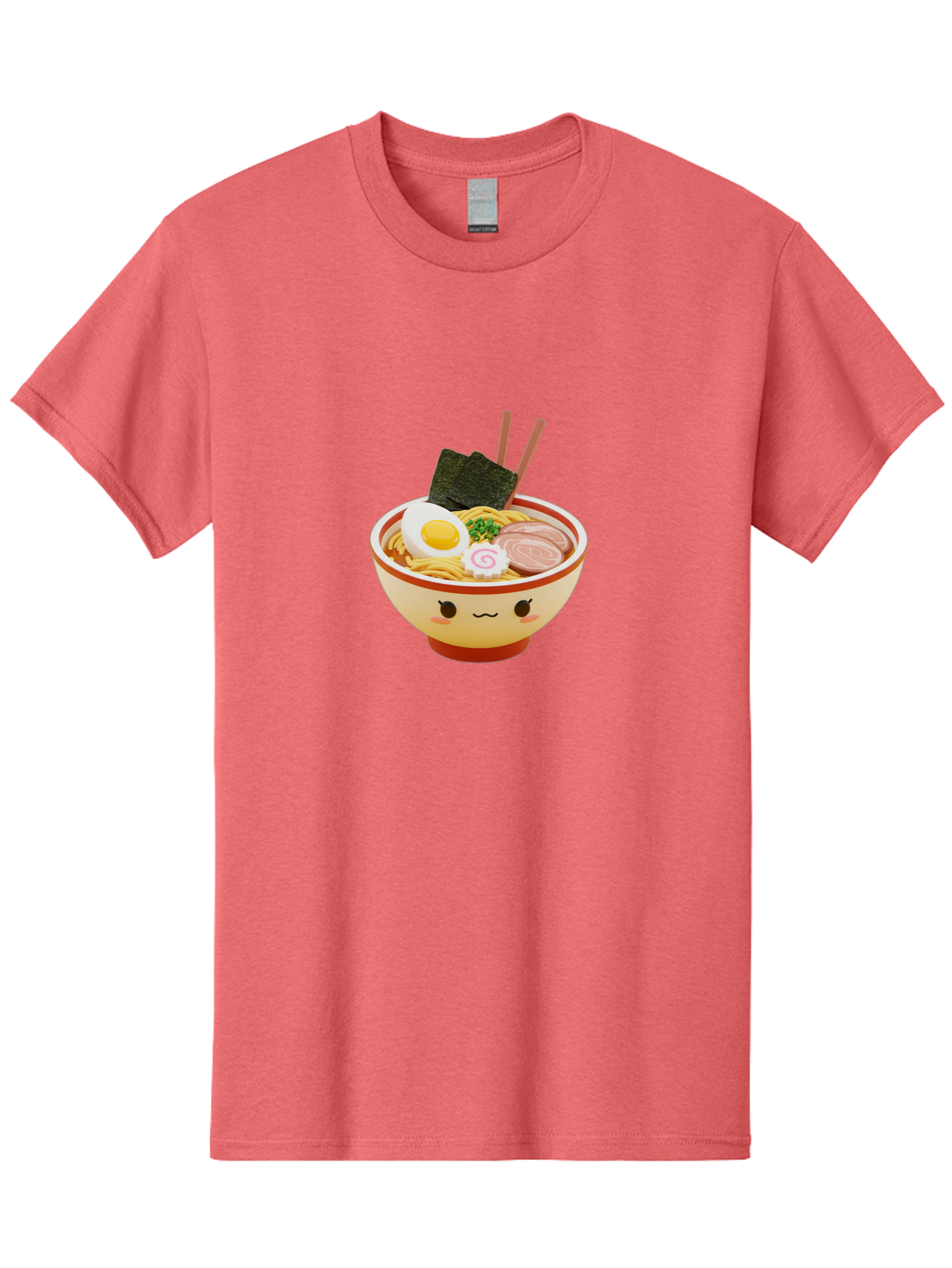 Kawaii-Ramen Men'S Graphic Tee, 100% Cotton, Comfortable Casual Summer Wear, Machine Washable, Cute Ramen Bowl, Cartoon Character, Kawaii Food, Noodle Soup, Boiled Egg, Seaweed, Sliced Pork, Chopsticks, Kawaii Art, Japanese Cuisine, Baa899