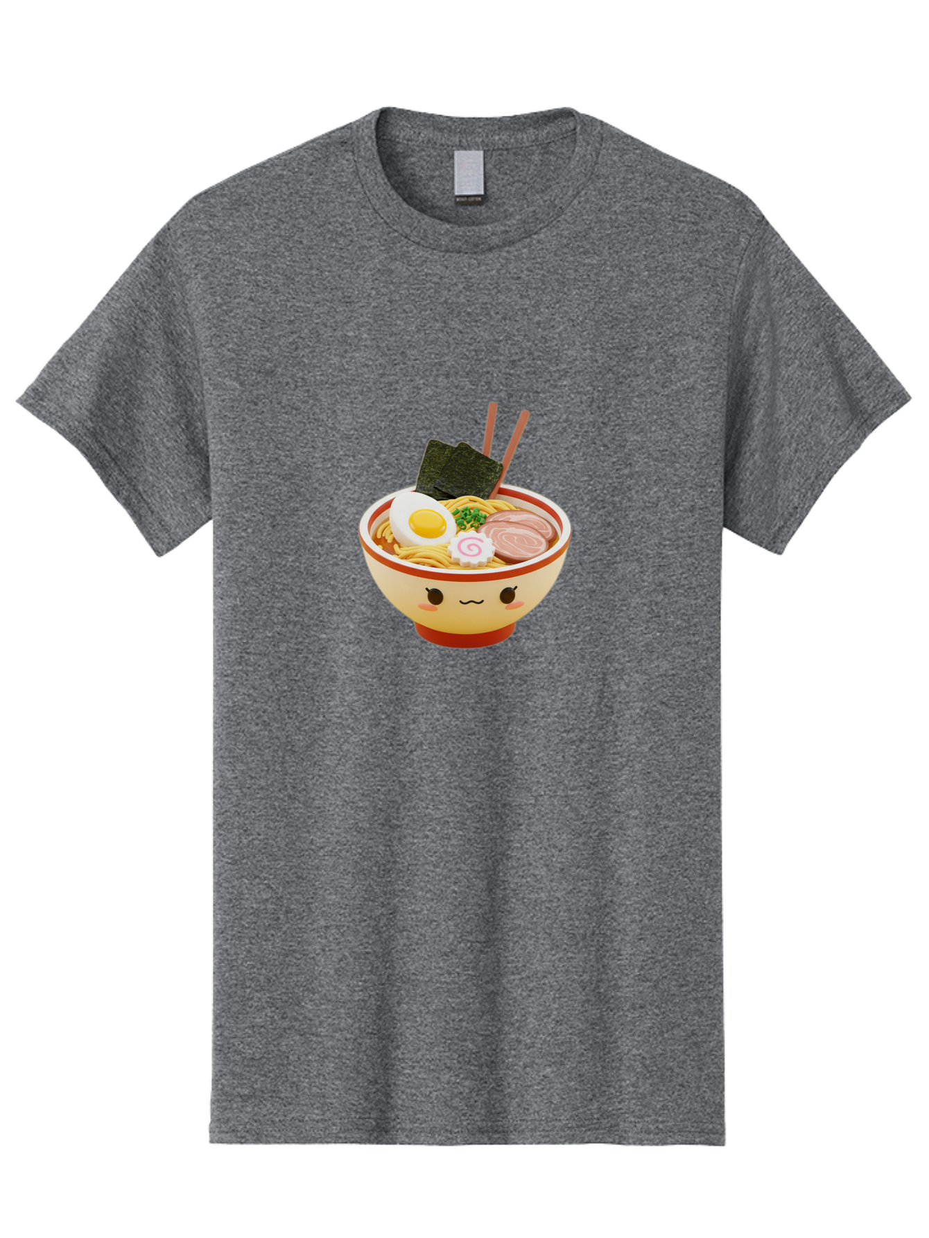 Kawaii-Ramen Men'S Graphic Tee, 100% Cotton, Comfortable Casual Summer Wear, Machine Washable, Cute Ramen Bowl, Cartoon Character, Kawaii Food, Noodle Soup, Boiled Egg, Seaweed, Sliced Pork, Chopsticks, Kawaii Art, Japanese Cuisine, Baa899