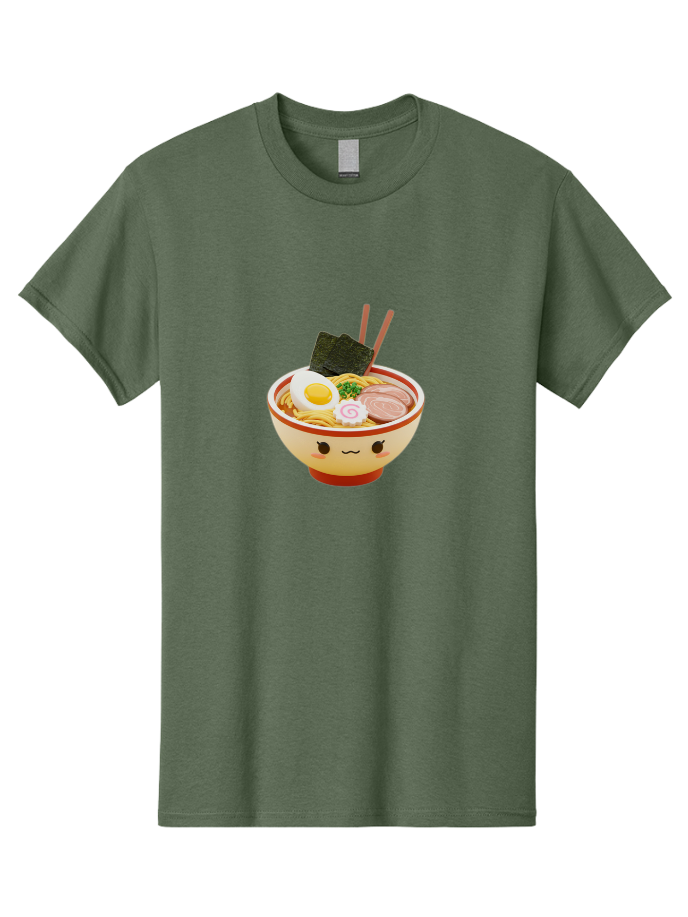Kawaii-Ramen Men'S Graphic Tee, 100% Cotton, Comfortable Casual Summer Wear, Machine Washable, Cute Ramen Bowl, Cartoon Character, Kawaii Food, Noodle Soup, Boiled Egg, Seaweed, Sliced Pork, Chopsticks, Kawaii Art, Japanese Cuisine, Baa899