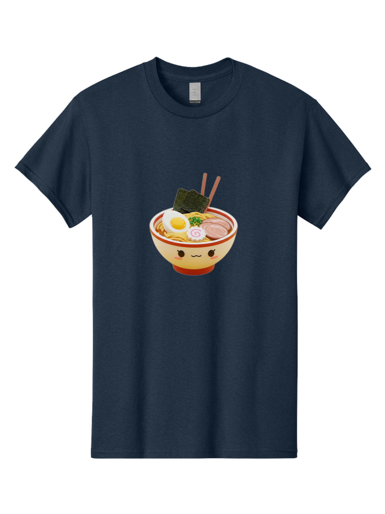 Kawaii-Ramen Men'S Graphic Tee, 100% Cotton, Comfortable Casual Summer Wear, Machine Washable, Cute Ramen Bowl, Cartoon Character, Kawaii Food, Noodle Soup, Boiled Egg, Seaweed, Sliced Pork, Chopsticks, Kawaii Art, Japanese Cuisine, Baa899