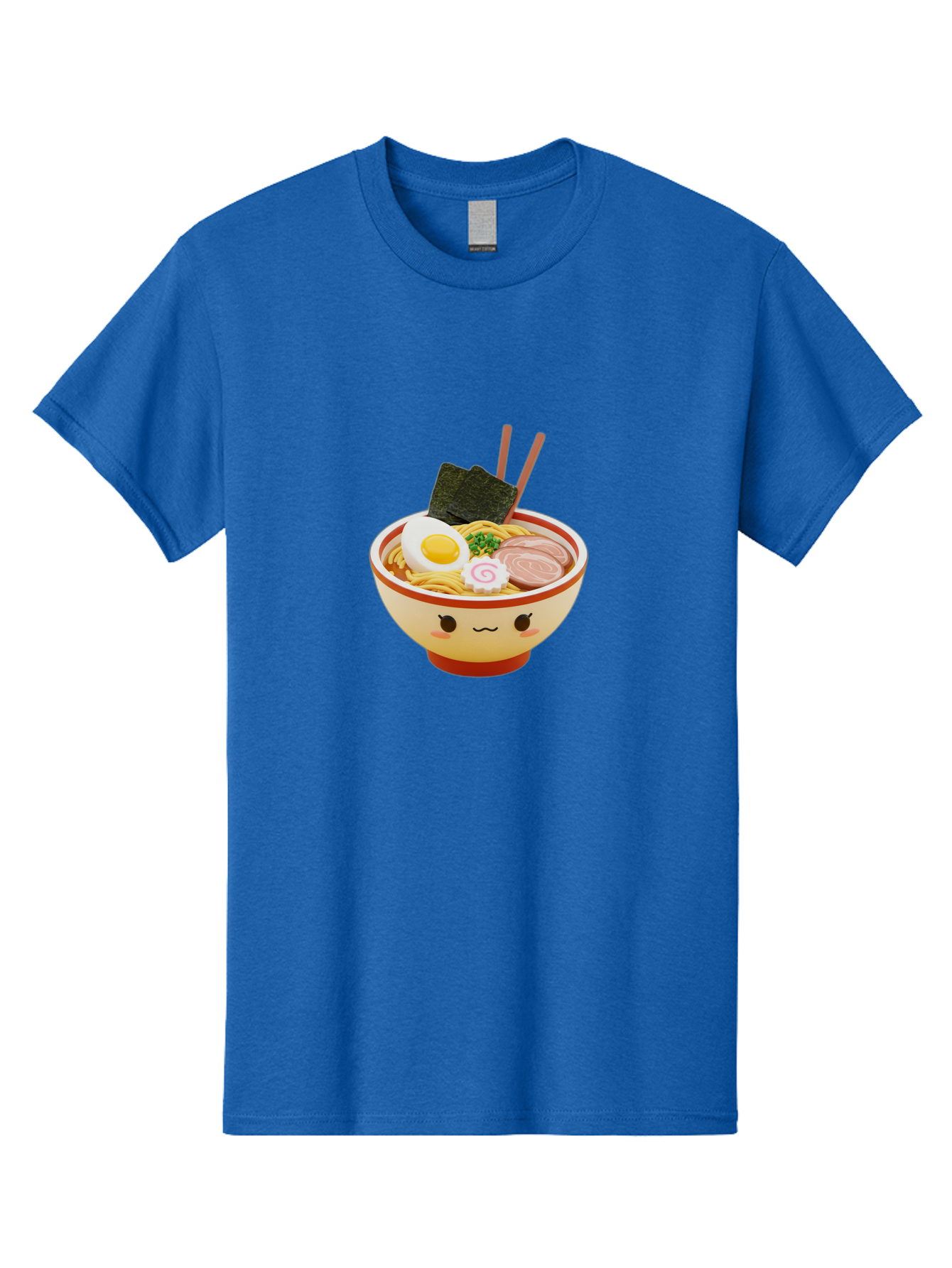 Kawaii-Ramen Men'S Graphic Tee, 100% Cotton, Comfortable Casual Summer Wear, Machine Washable, Cute Ramen Bowl, Cartoon Character, Kawaii Food, Noodle Soup, Boiled Egg, Seaweed, Sliced Pork, Chopsticks, Kawaii Art, Japanese Cuisine, Baa899