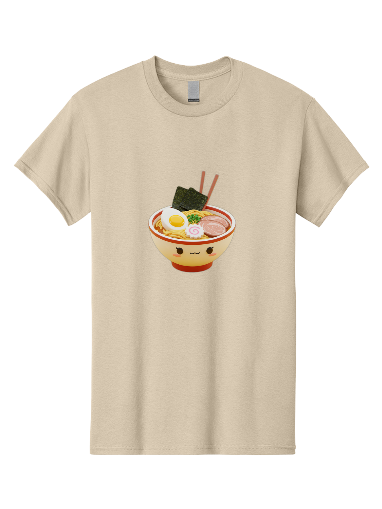 Kawaii-Ramen Men'S Graphic Tee, 100% Cotton, Comfortable Casual Summer Wear, Machine Washable, Cute Ramen Bowl, Cartoon Character, Kawaii Food, Noodle Soup, Boiled Egg, Seaweed, Sliced Pork, Chopsticks, Kawaii Art, Japanese Cuisine, Baa899