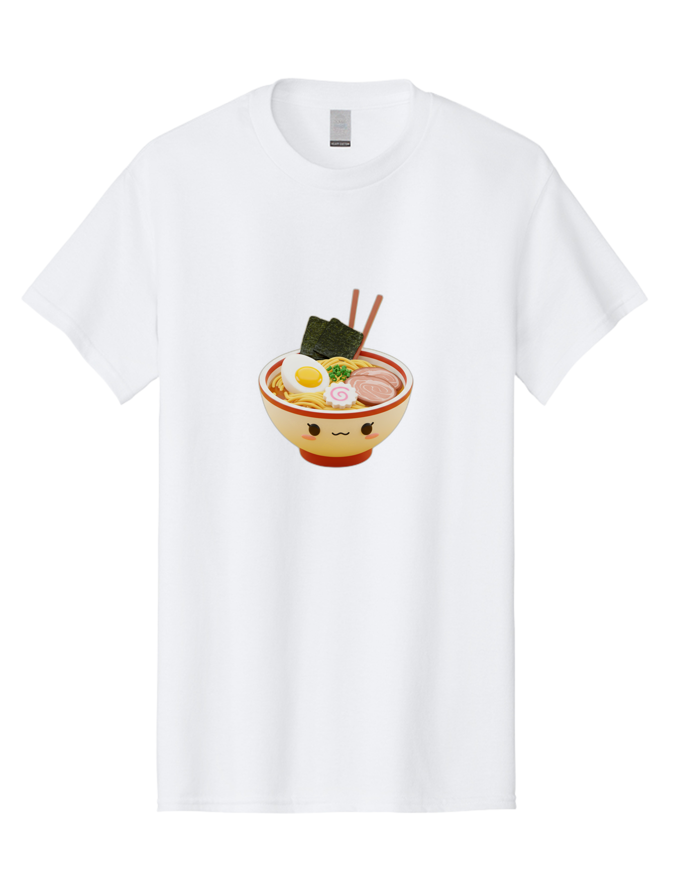 Kawaii-Ramen Men'S Graphic Tee, 100% Cotton, Comfortable Casual Summer Wear, Machine Washable, Cute Ramen Bowl, Cartoon Character, Kawaii Food, Noodle Soup, Boiled Egg, Seaweed, Sliced Pork, Chopsticks, Kawaii Art, Japanese Cuisine, Baa899