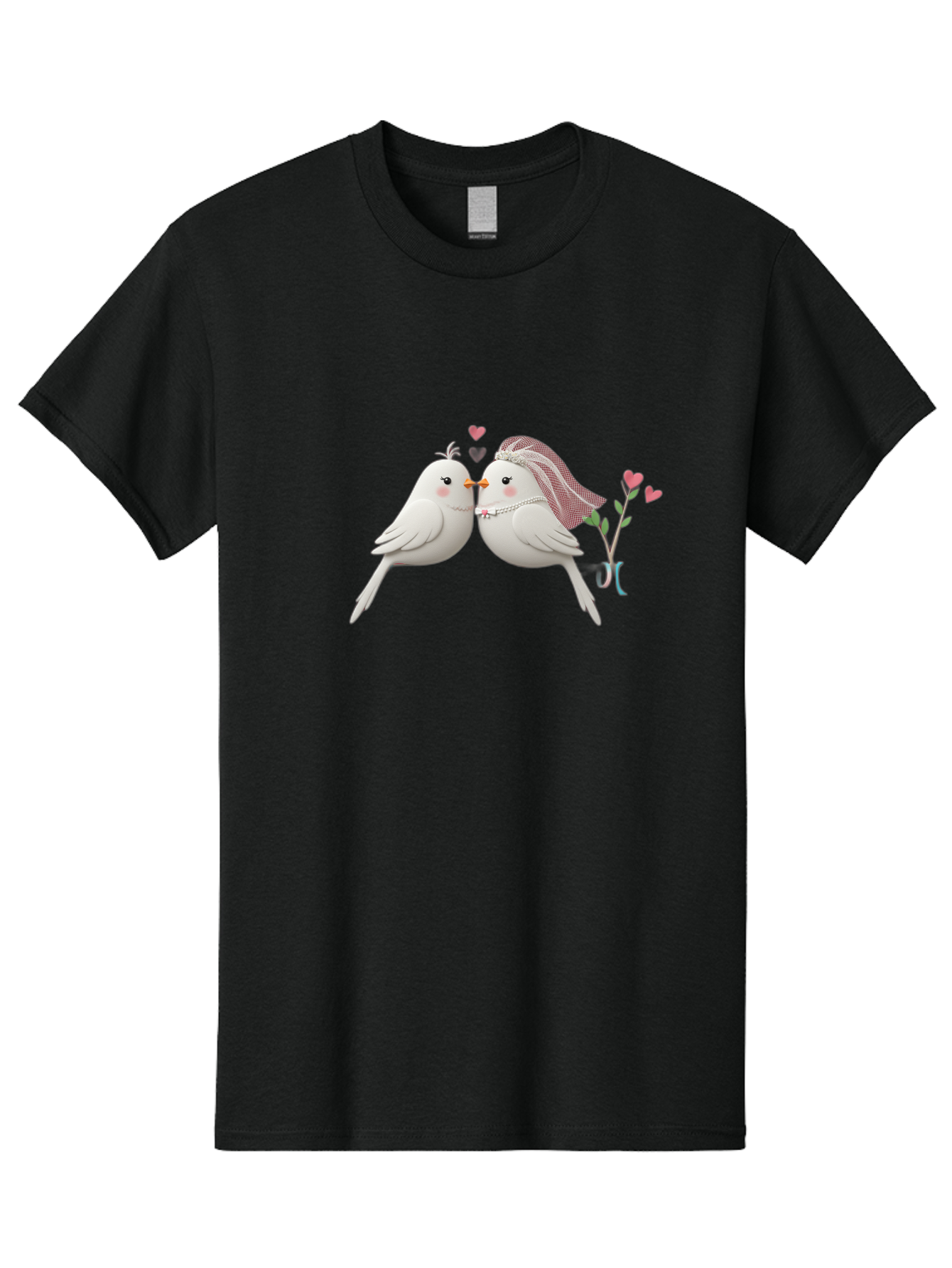 Kissing-Birds Men'S Graphic Tee, 100% Cotton, Comfortable Casual Summer Wear, Machine Washable, Wedding Birds, Couple Love Birds, Kissing Birds, Cartoon Birds, Digital Art, Cute Birds, Romance, Love, Hearts, Flowers, Wedding Theme Baa901