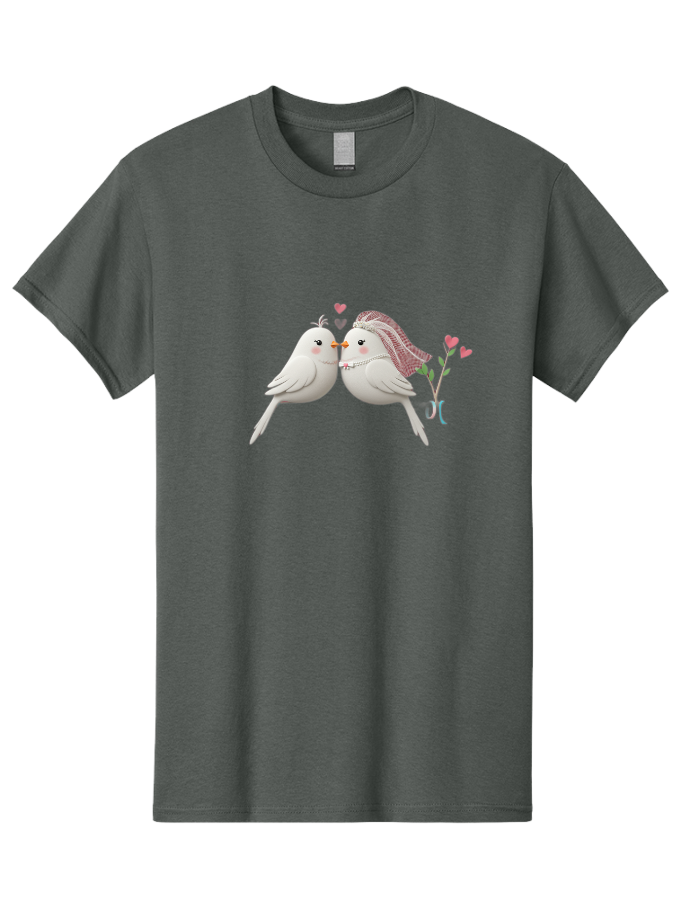Kissing-Birds Men'S Graphic Tee, 100% Cotton, Comfortable Casual Summer Wear, Machine Washable, Wedding Birds, Couple Love Birds, Kissing Birds, Cartoon Birds, Digital Art, Cute Birds, Romance, Love, Hearts, Flowers, Wedding Theme Baa901