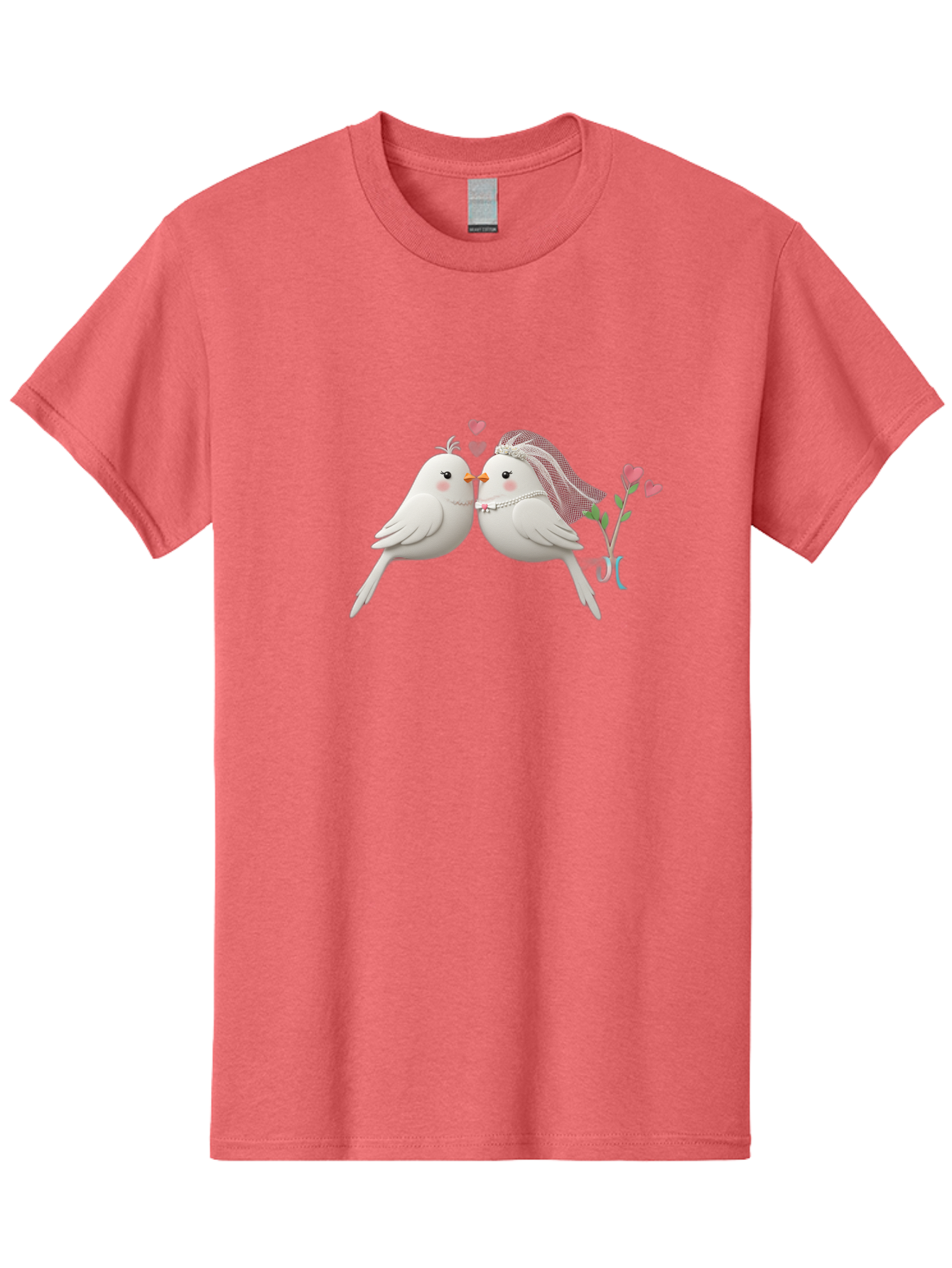 Kissing-Birds Men'S Graphic Tee, 100% Cotton, Comfortable Casual Summer Wear, Machine Washable, Wedding Birds, Couple Love Birds, Kissing Birds, Cartoon Birds, Digital Art, Cute Birds, Romance, Love, Hearts, Flowers, Wedding Theme Baa901