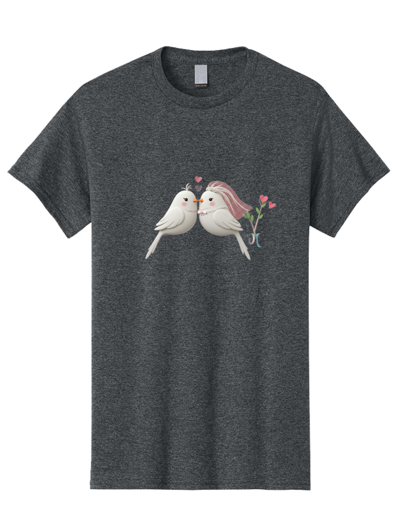 Kissing-Birds Men'S Graphic Tee, 100% Cotton, Comfortable Casual Summer Wear, Machine Washable, Wedding Birds, Couple Love Birds, Kissing Birds, Cartoon Birds, Digital Art, Cute Birds, Romance, Love, Hearts, Flowers, Wedding Theme Baa901