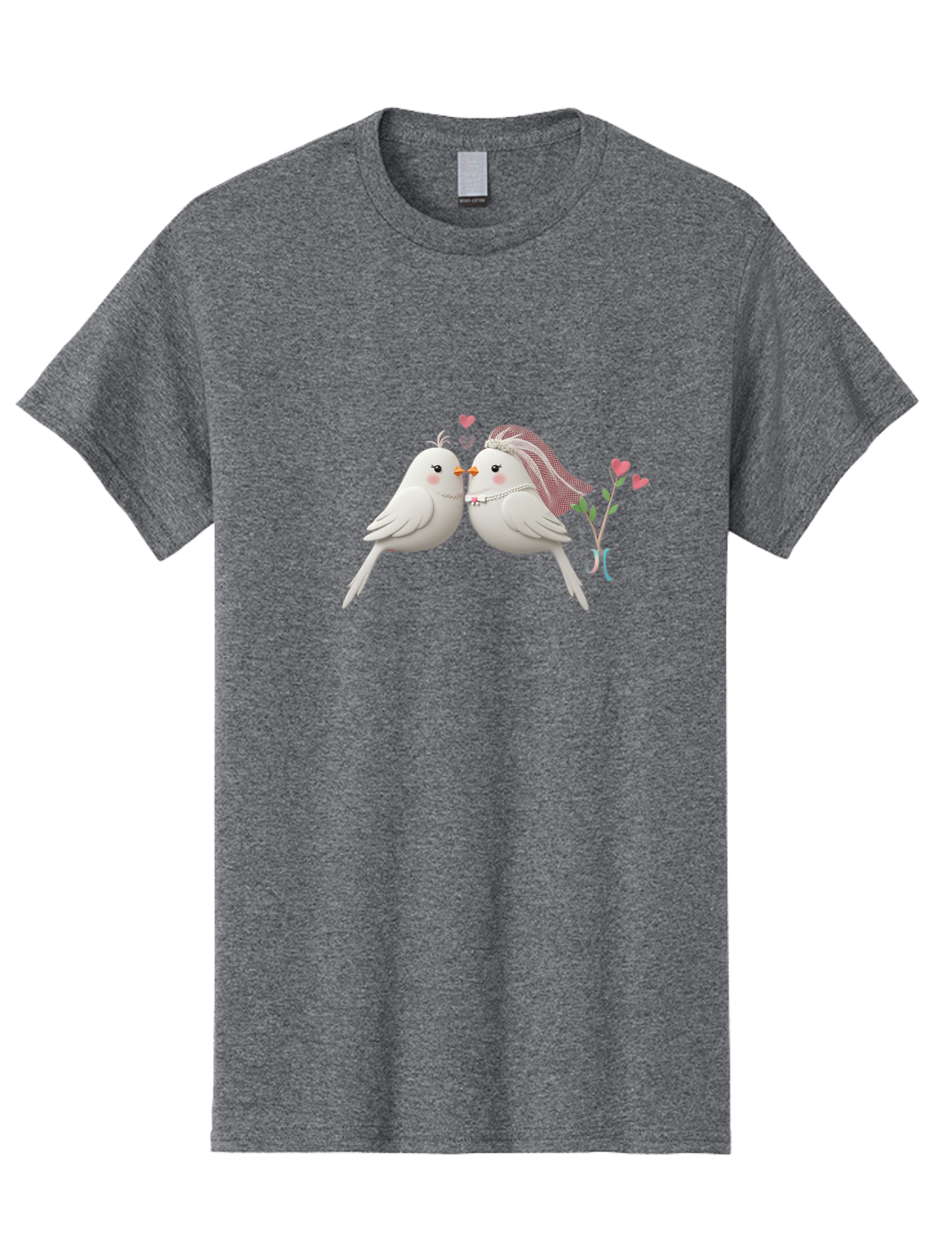 Kissing-Birds Men'S Graphic Tee, 100% Cotton, Comfortable Casual Summer Wear, Machine Washable, Wedding Birds, Couple Love Birds, Kissing Birds, Cartoon Birds, Digital Art, Cute Birds, Romance, Love, Hearts, Flowers, Wedding Theme Baa901