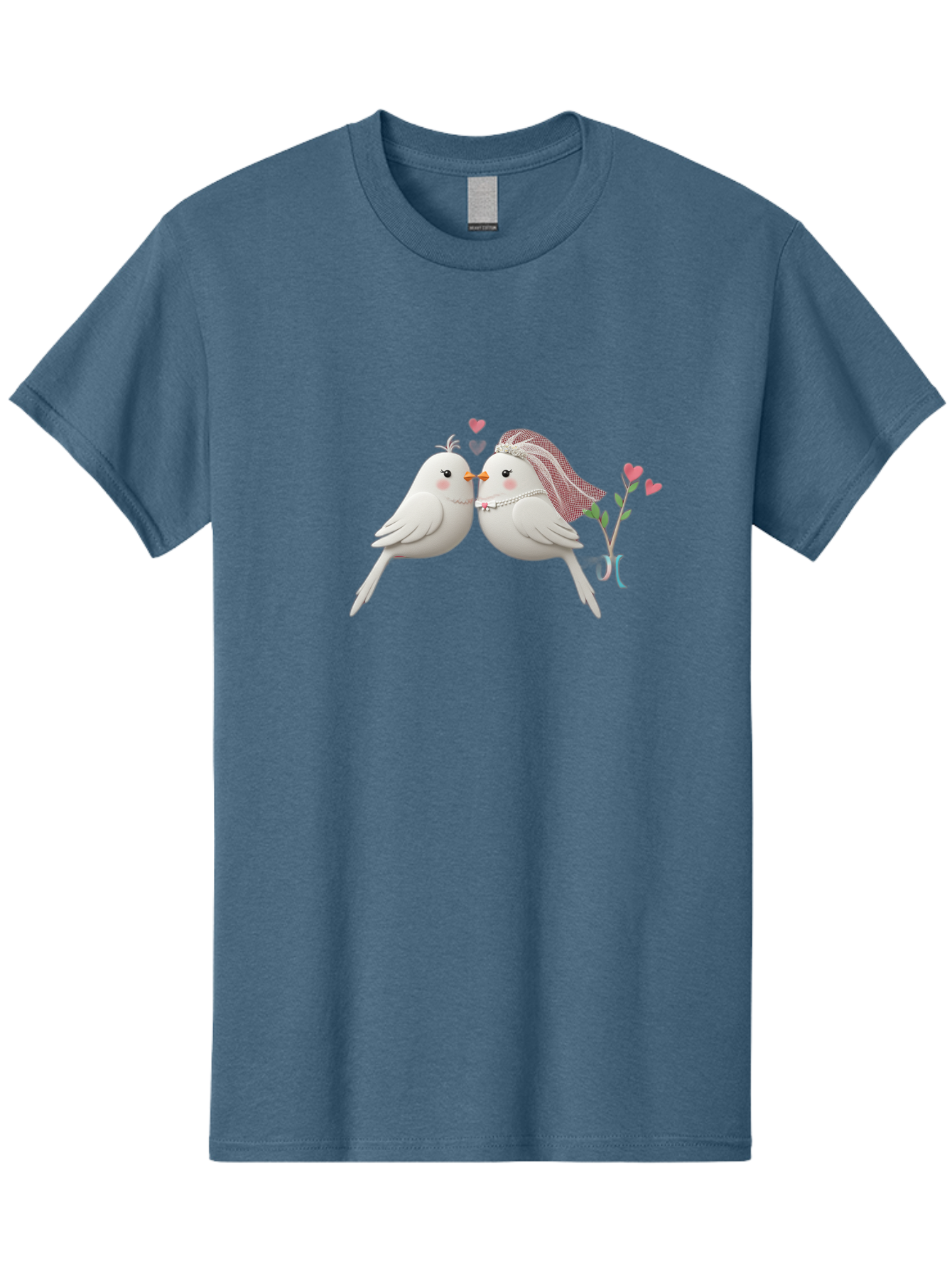 Kissing-Birds Men'S Graphic Tee, 100% Cotton, Comfortable Casual Summer Wear, Machine Washable, Wedding Birds, Couple Love Birds, Kissing Birds, Cartoon Birds, Digital Art, Cute Birds, Romance, Love, Hearts, Flowers, Wedding Theme Baa901