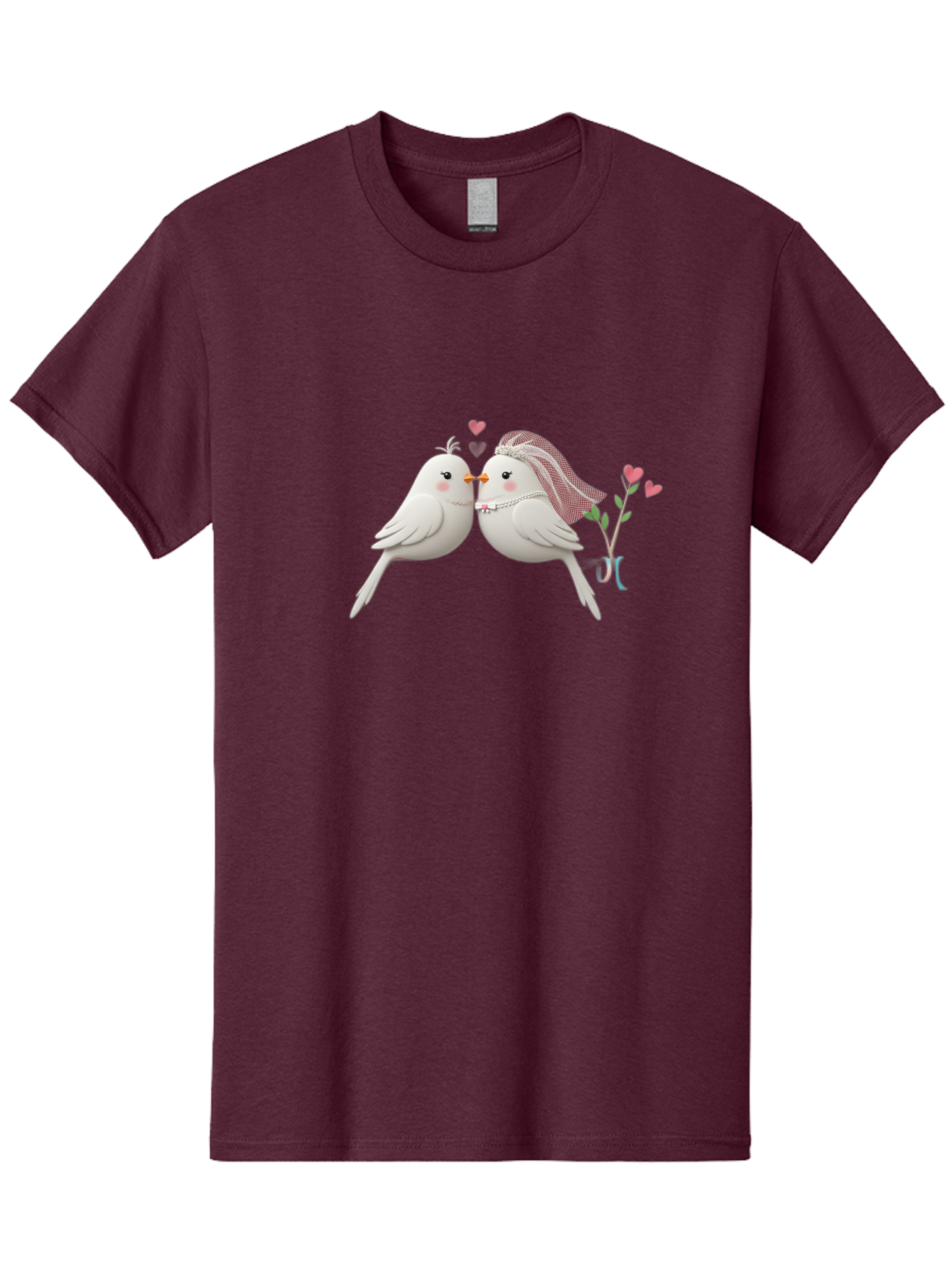 Kissing-Birds Men'S Graphic Tee, 100% Cotton, Comfortable Casual Summer Wear, Machine Washable, Wedding Birds, Couple Love Birds, Kissing Birds, Cartoon Birds, Digital Art, Cute Birds, Romance, Love, Hearts, Flowers, Wedding Theme Baa901