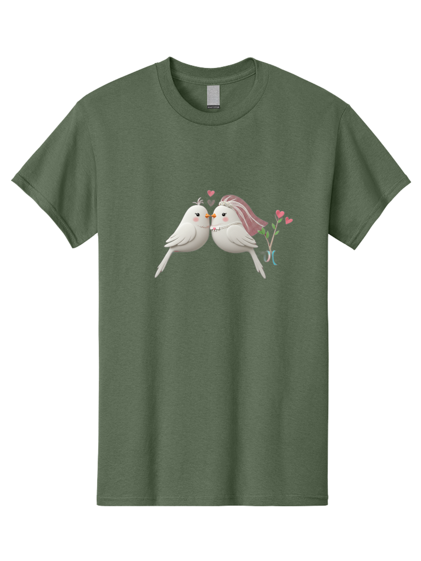 Kissing-Birds Men'S Graphic Tee, 100% Cotton, Comfortable Casual Summer Wear, Machine Washable, Wedding Birds, Couple Love Birds, Kissing Birds, Cartoon Birds, Digital Art, Cute Birds, Romance, Love, Hearts, Flowers, Wedding Theme Baa901