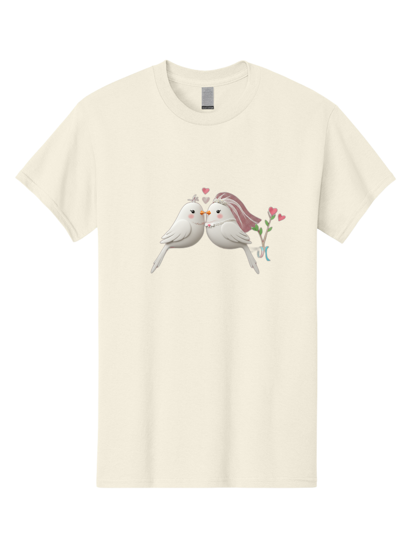 Kissing-Birds Men'S Graphic Tee, 100% Cotton, Comfortable Casual Summer Wear, Machine Washable, Wedding Birds, Couple Love Birds, Kissing Birds, Cartoon Birds, Digital Art, Cute Birds, Romance, Love, Hearts, Flowers, Wedding Theme Baa901