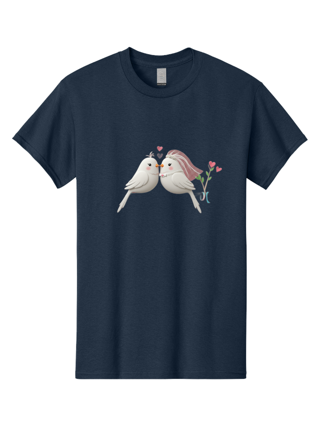 Kissing-Birds Men'S Graphic Tee, 100% Cotton, Comfortable Casual Summer Wear, Machine Washable, Wedding Birds, Couple Love Birds, Kissing Birds, Cartoon Birds, Digital Art, Cute Birds, Romance, Love, Hearts, Flowers, Wedding Theme Baa901