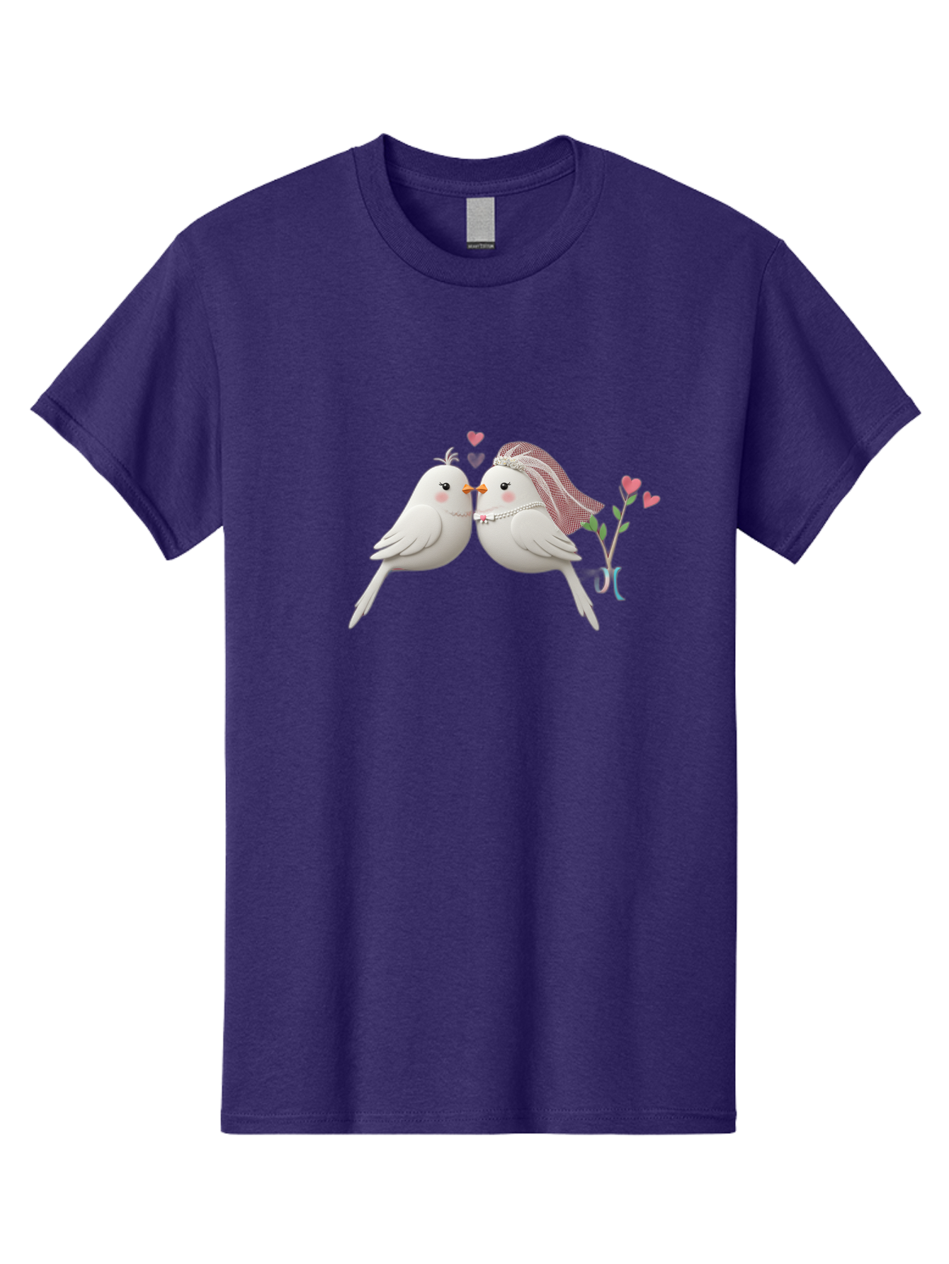 Kissing-Birds Men'S Graphic Tee, 100% Cotton, Comfortable Casual Summer Wear, Machine Washable, Wedding Birds, Couple Love Birds, Kissing Birds, Cartoon Birds, Digital Art, Cute Birds, Romance, Love, Hearts, Flowers, Wedding Theme Baa901