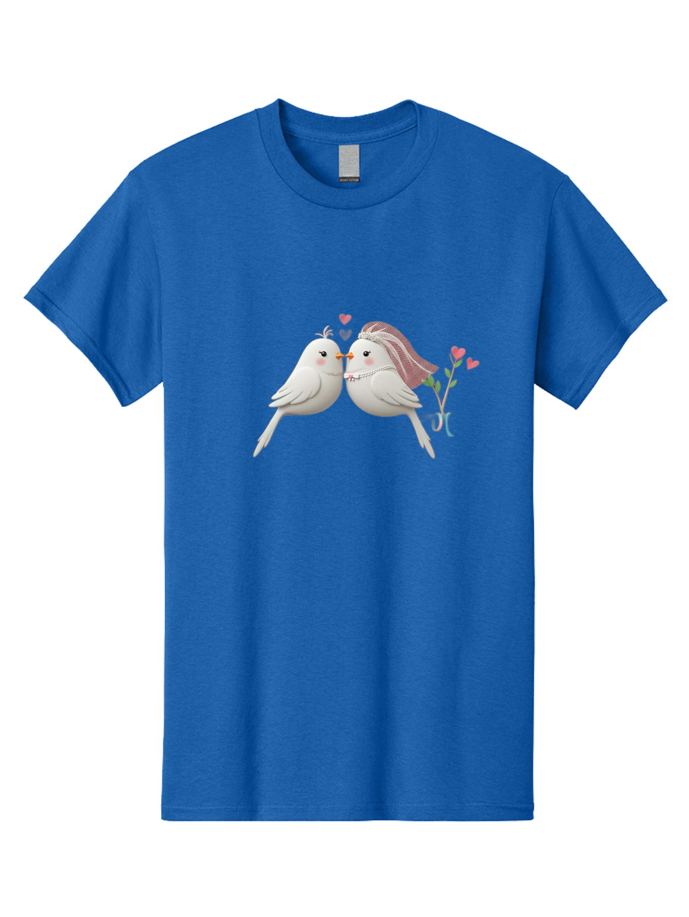 Kissing-Birds Men'S Graphic Tee, 100% Cotton, Comfortable Casual Summer Wear, Machine Washable, Wedding Birds, Couple Love Birds, Kissing Birds, Cartoon Birds, Digital Art, Cute Birds, Romance, Love, Hearts, Flowers, Wedding Theme Baa901