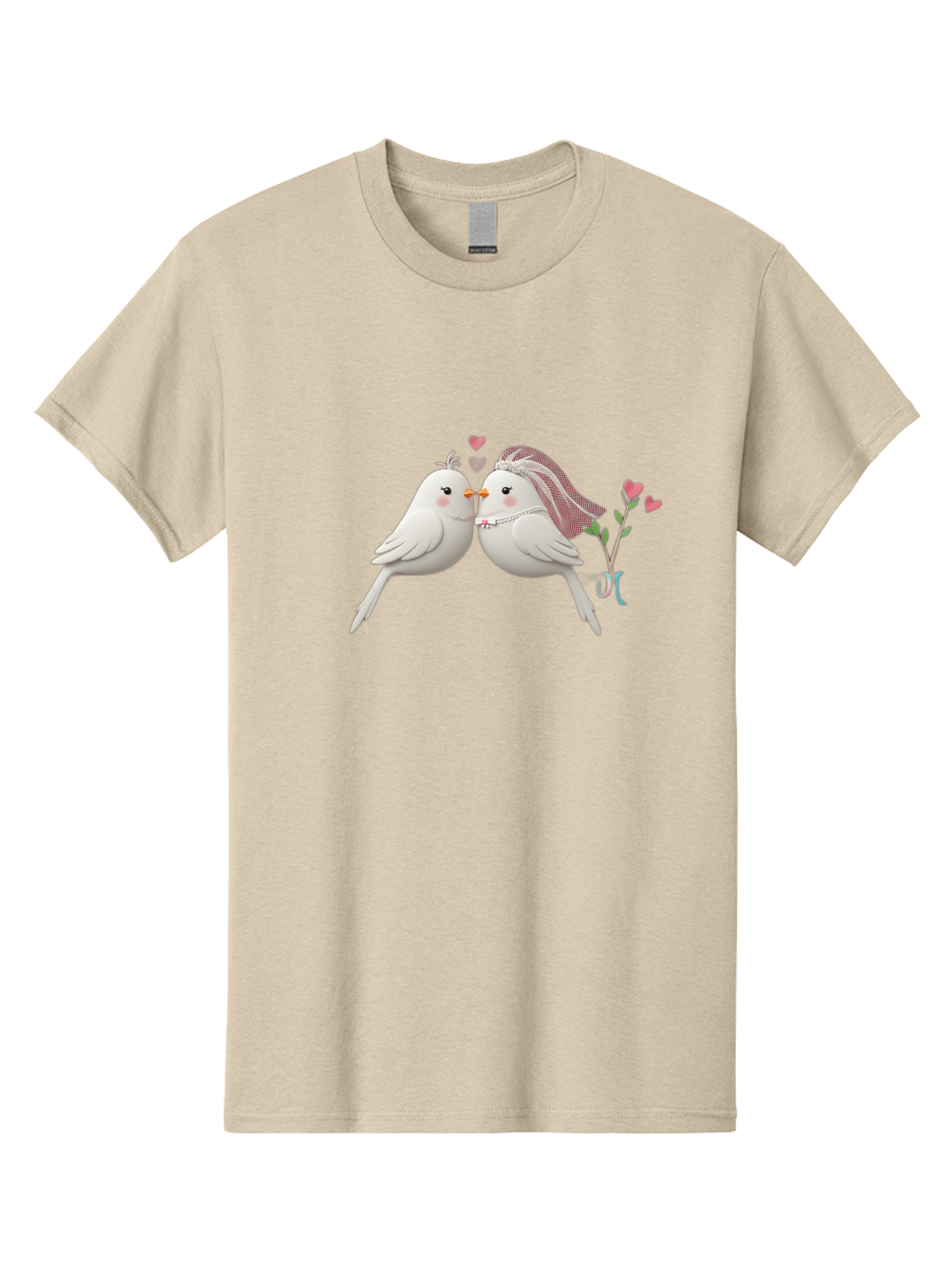 Kissing-Birds Men'S Graphic Tee, 100% Cotton, Comfortable Casual Summer Wear, Machine Washable, Wedding Birds, Couple Love Birds, Kissing Birds, Cartoon Birds, Digital Art, Cute Birds, Romance, Love, Hearts, Flowers, Wedding Theme Baa901