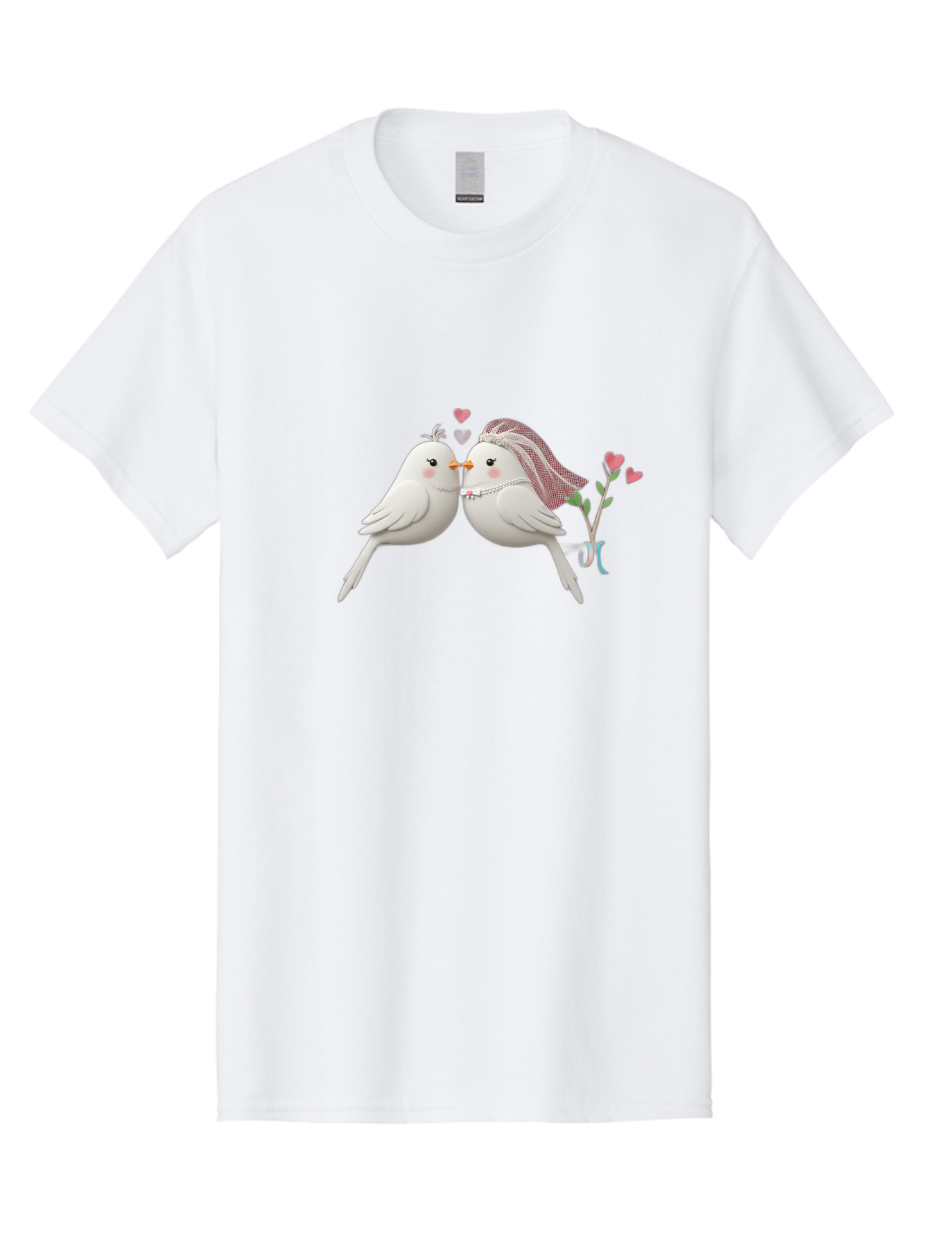 Kissing-Birds Men'S Graphic Tee, 100% Cotton, Comfortable Casual Summer Wear, Machine Washable, Wedding Birds, Couple Love Birds, Kissing Birds, Cartoon Birds, Digital Art, Cute Birds, Romance, Love, Hearts, Flowers, Wedding Theme Baa901