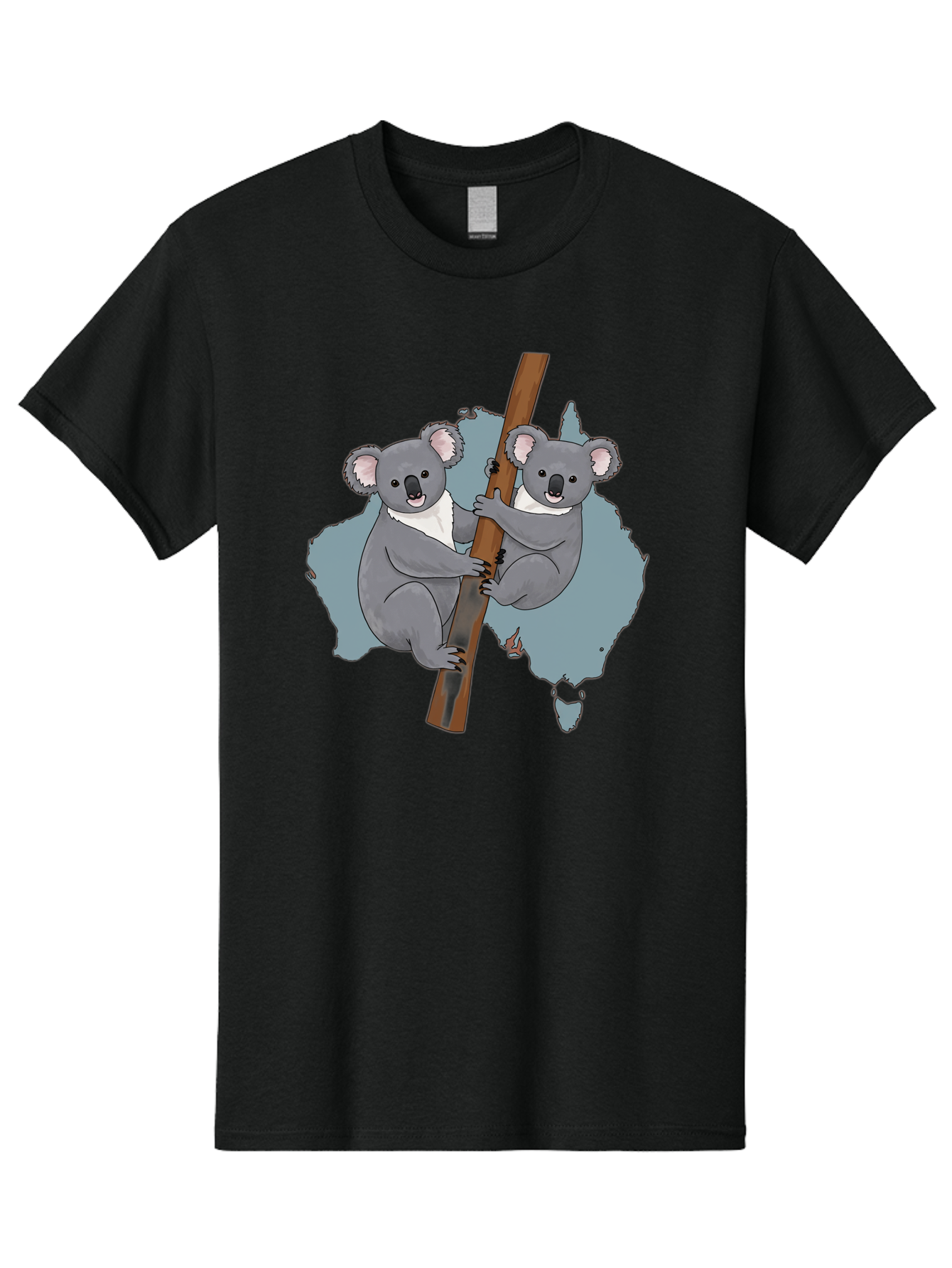 Koalas-On-Australia-Map Men'S Graphic Tee, 100% Cotton, Comfortable Casual Summer Wear, Machine Washable, Koalas Climbing, Australia Map, Cartoon Animals, Cute Wildlife, Adorable Marsupials, Australian Fauna, Funny Illustration, Gray Koalas, Baa903