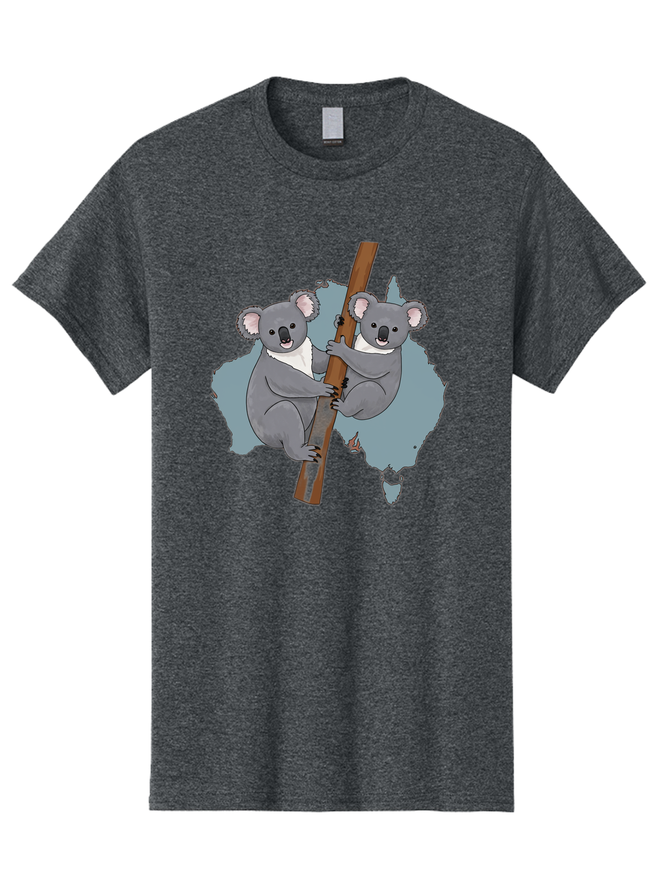 Koalas-On-Australia-Map Men'S Graphic Tee, 100% Cotton, Comfortable Casual Summer Wear, Machine Washable, Koalas Climbing, Australia Map, Cartoon Animals, Cute Wildlife, Adorable Marsupials, Australian Fauna, Funny Illustration, Gray Koalas, Baa903