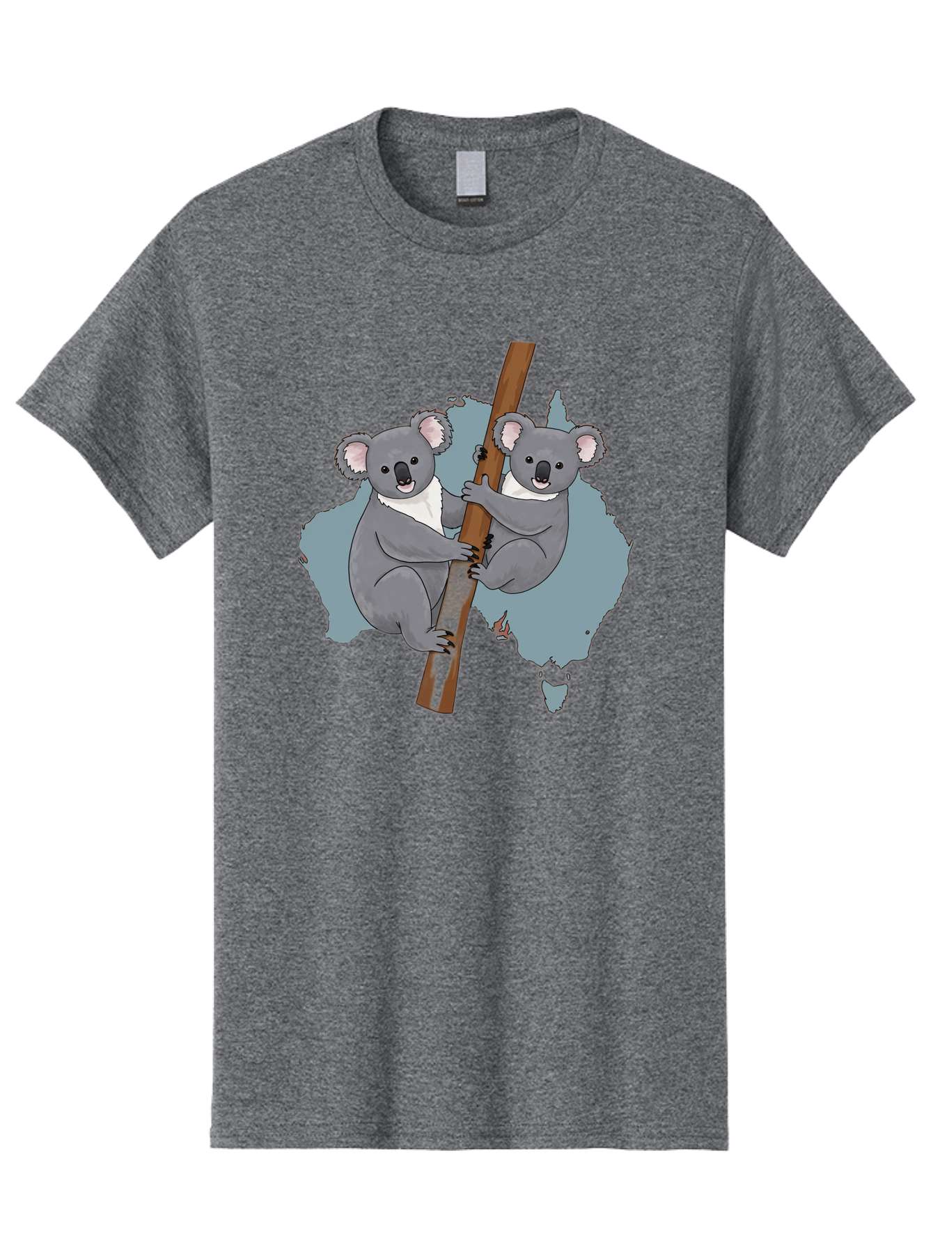 Koalas-On-Australia-Map Men'S Graphic Tee, 100% Cotton, Comfortable Casual Summer Wear, Machine Washable, Koalas Climbing, Australia Map, Cartoon Animals, Cute Wildlife, Adorable Marsupials, Australian Fauna, Funny Illustration, Gray Koalas, Baa903