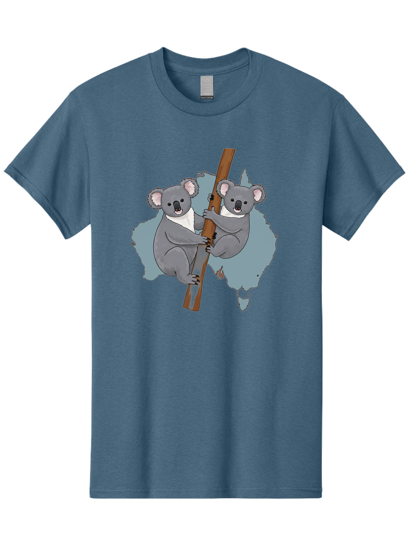 Koalas-On-Australia-Map Men'S Graphic Tee, 100% Cotton, Comfortable Casual Summer Wear, Machine Washable, Koalas Climbing, Australia Map, Cartoon Animals, Cute Wildlife, Adorable Marsupials, Australian Fauna, Funny Illustration, Gray Koalas, Baa903