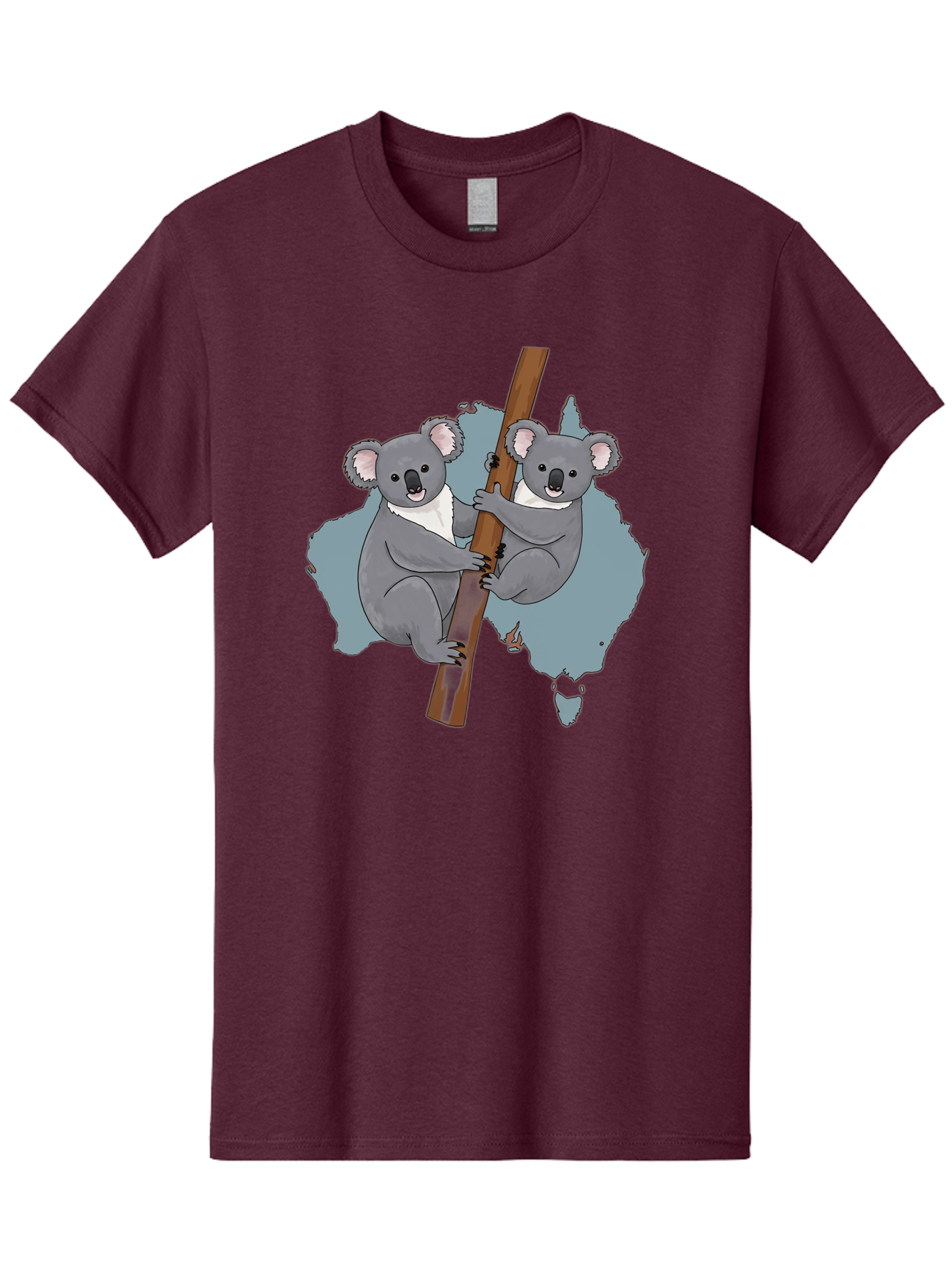 Koalas-On-Australia-Map Men'S Graphic Tee, 100% Cotton, Comfortable Casual Summer Wear, Machine Washable, Koalas Climbing, Australia Map, Cartoon Animals, Cute Wildlife, Adorable Marsupials, Australian Fauna, Funny Illustration, Gray Koalas, Baa903