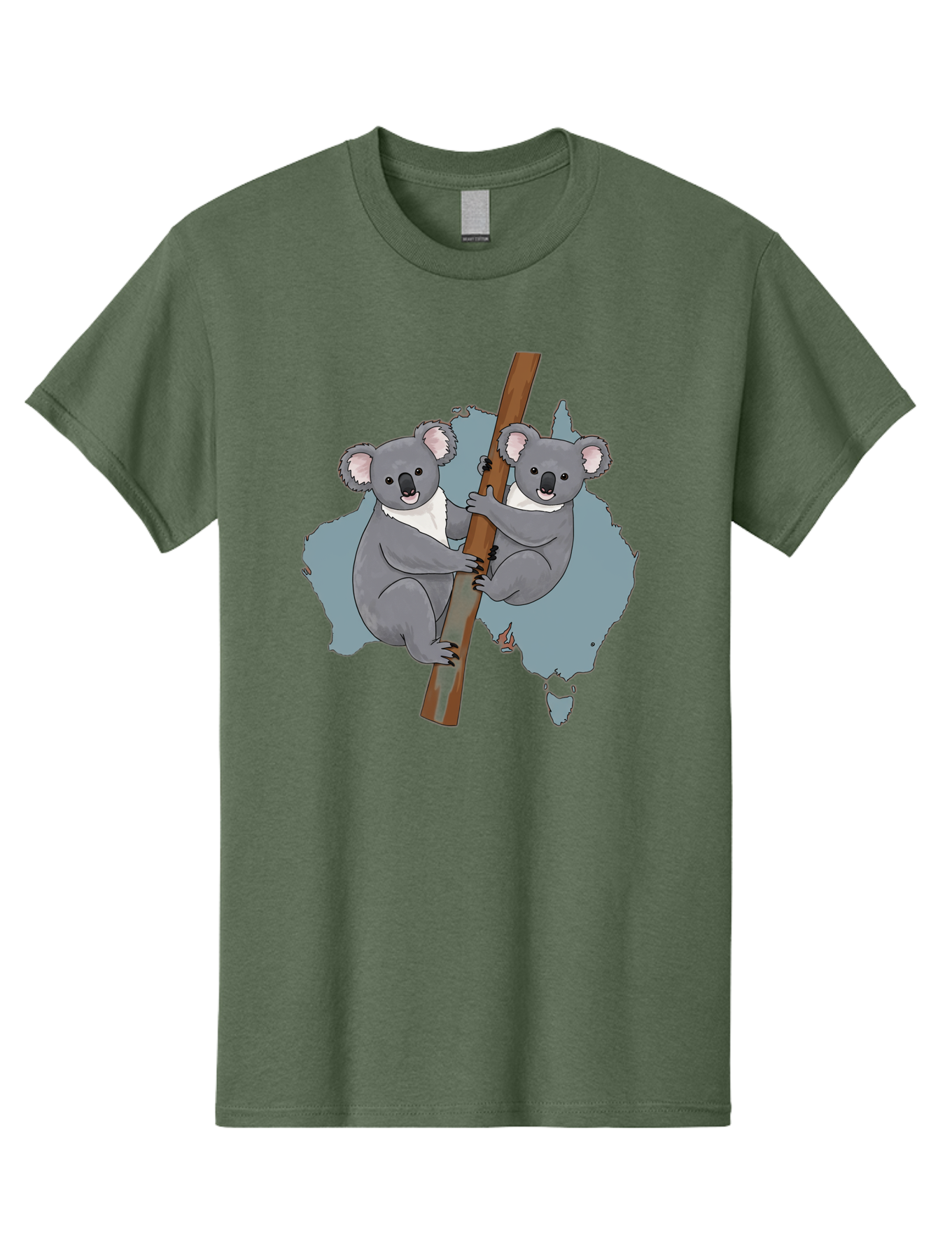 Koalas-On-Australia-Map Men'S Graphic Tee, 100% Cotton, Comfortable Casual Summer Wear, Machine Washable, Koalas Climbing, Australia Map, Cartoon Animals, Cute Wildlife, Adorable Marsupials, Australian Fauna, Funny Illustration, Gray Koalas, Baa903