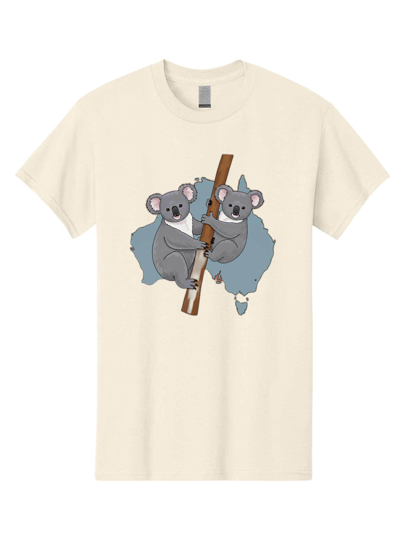 Koalas-On-Australia-Map Men'S Graphic Tee, 100% Cotton, Comfortable Casual Summer Wear, Machine Washable, Koalas Climbing, Australia Map, Cartoon Animals, Cute Wildlife, Adorable Marsupials, Australian Fauna, Funny Illustration, Gray Koalas, Baa903