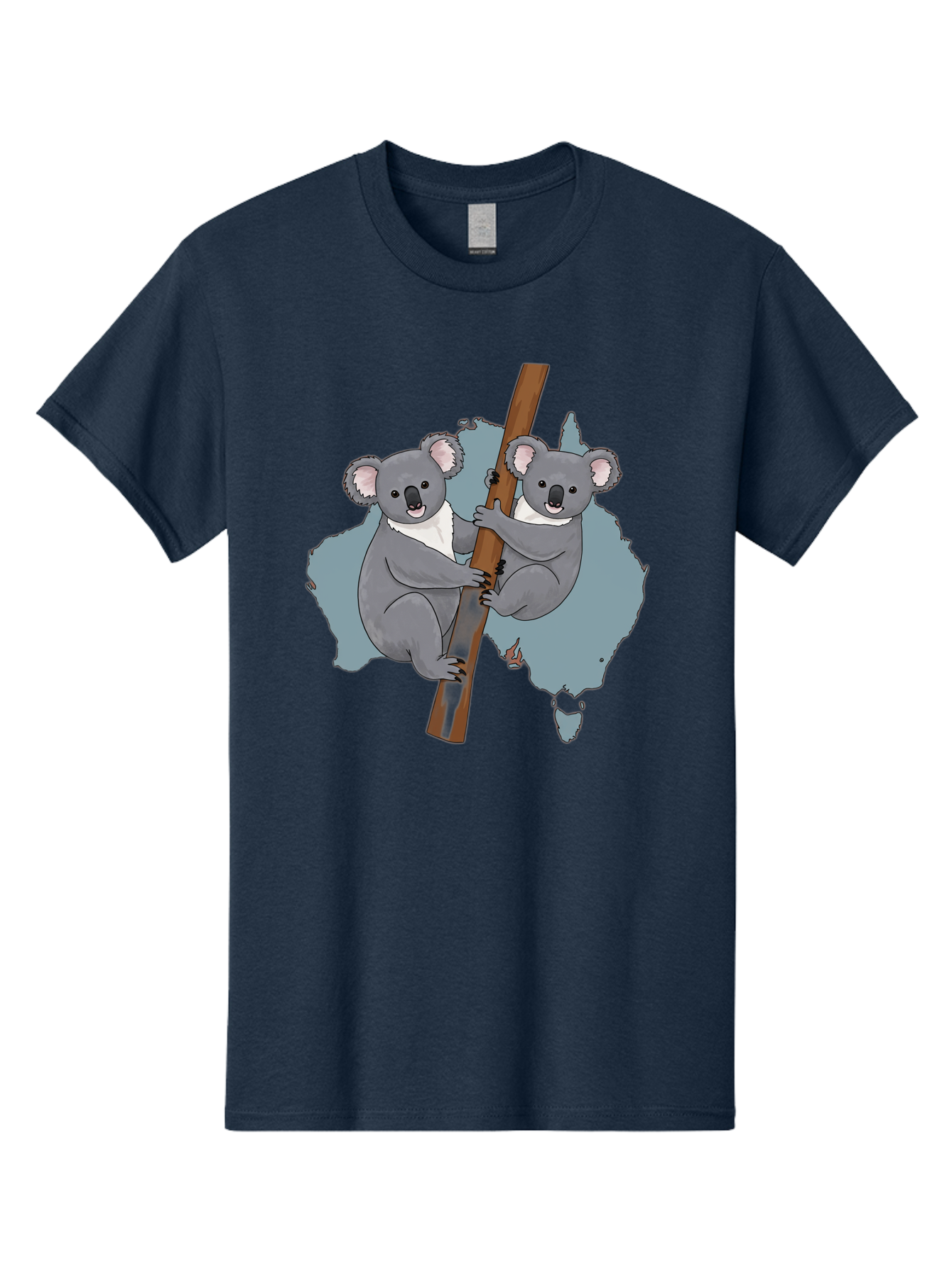 Koalas-On-Australia-Map Men'S Graphic Tee, 100% Cotton, Comfortable Casual Summer Wear, Machine Washable, Koalas Climbing, Australia Map, Cartoon Animals, Cute Wildlife, Adorable Marsupials, Australian Fauna, Funny Illustration, Gray Koalas, Baa903