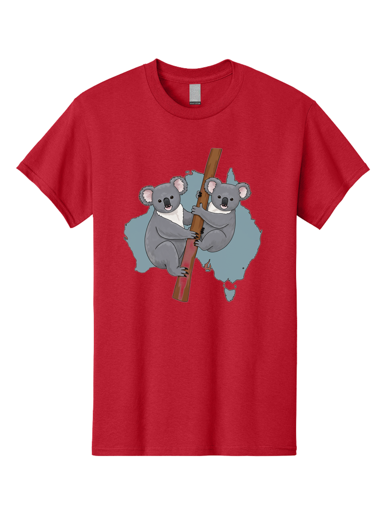 Koalas-On-Australia-Map Men'S Graphic Tee, 100% Cotton, Comfortable Casual Summer Wear, Machine Washable, Koalas Climbing, Australia Map, Cartoon Animals, Cute Wildlife, Adorable Marsupials, Australian Fauna, Funny Illustration, Gray Koalas, Baa903