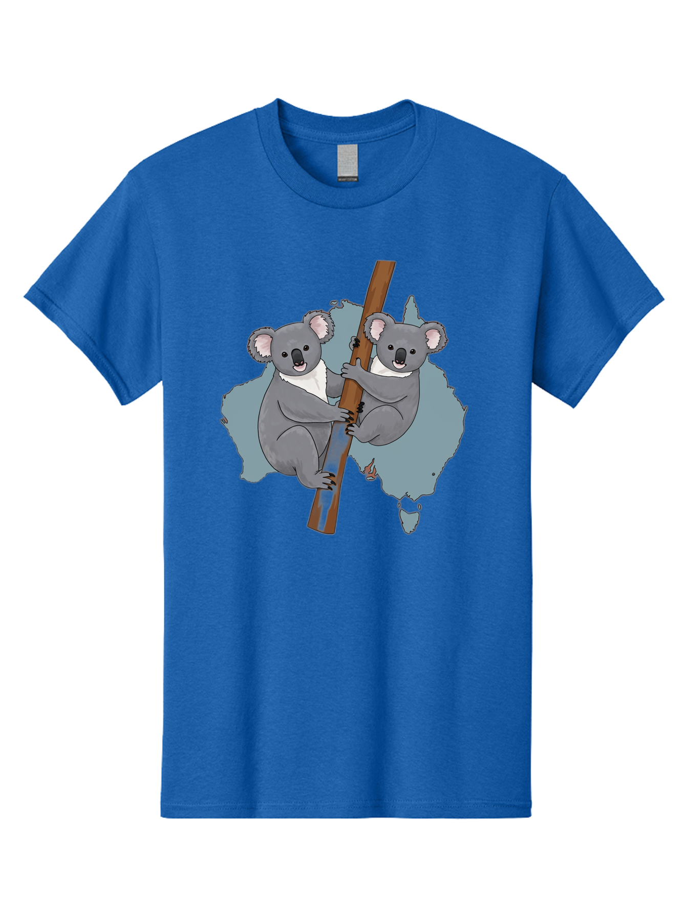 Koalas-On-Australia-Map Men'S Graphic Tee, 100% Cotton, Comfortable Casual Summer Wear, Machine Washable, Koalas Climbing, Australia Map, Cartoon Animals, Cute Wildlife, Adorable Marsupials, Australian Fauna, Funny Illustration, Gray Koalas, Baa903